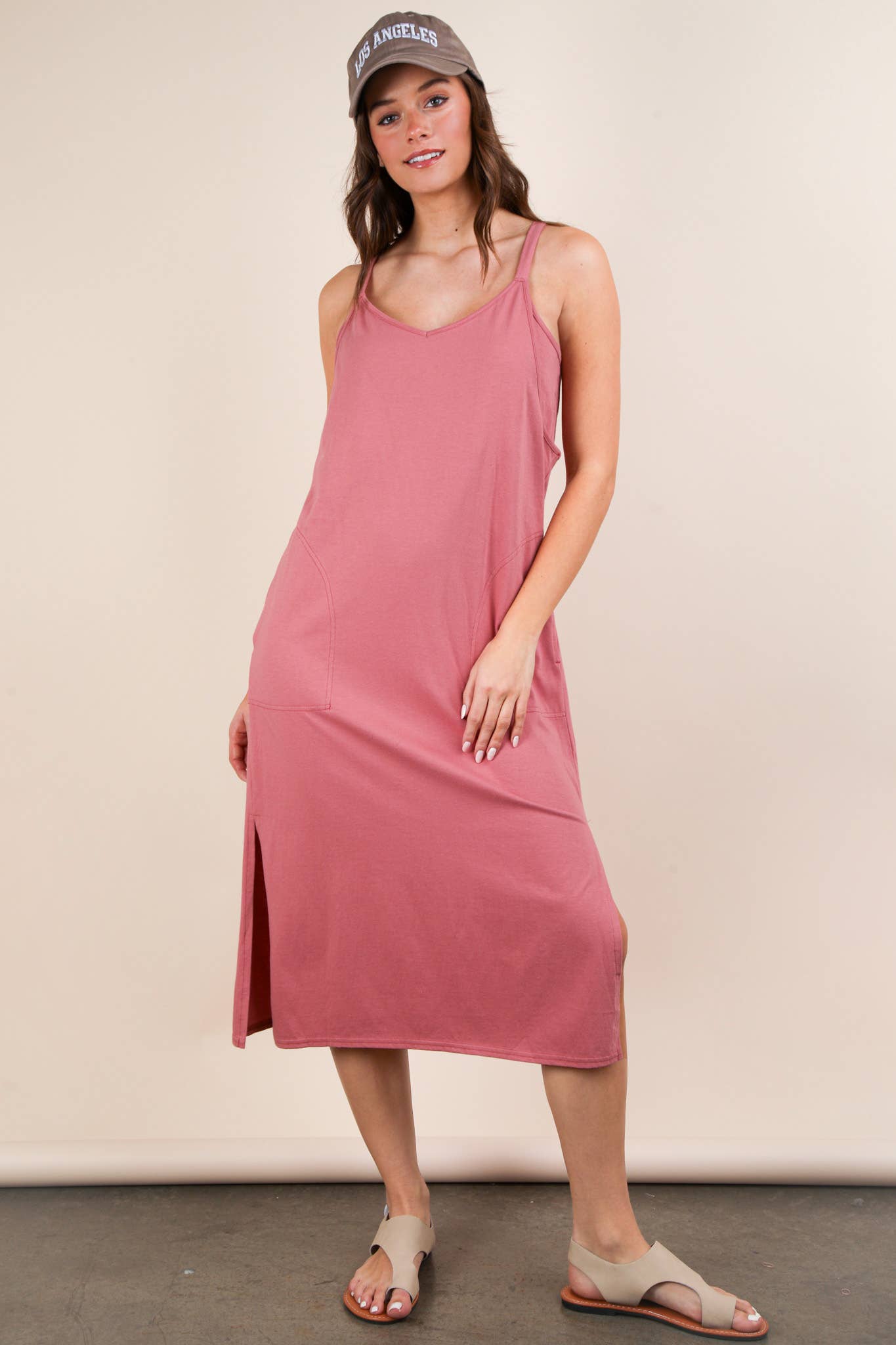 ND31605-V-Neck Sleeveless Casual Comfy Midi Dress