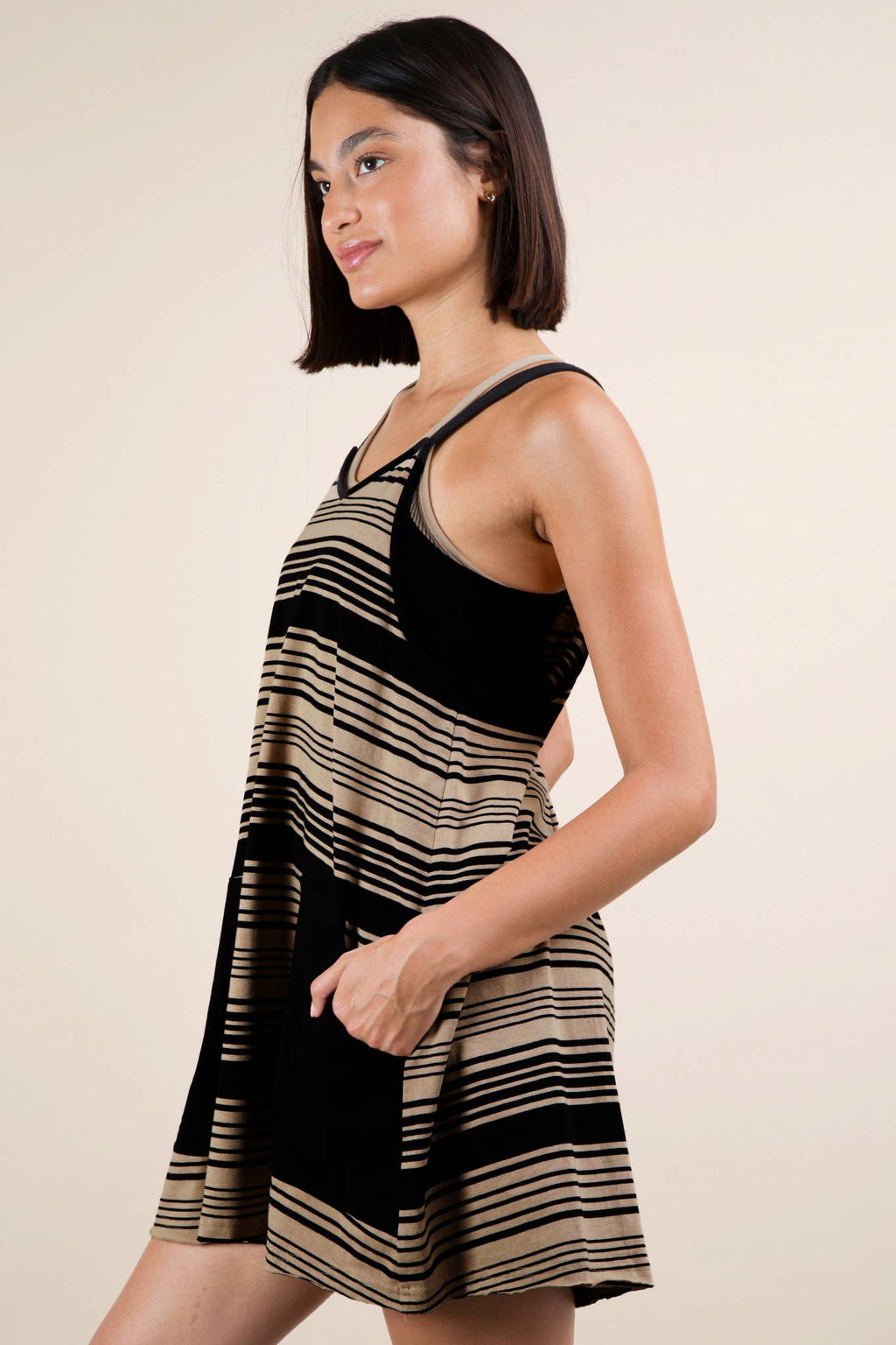 ND31600-Comfy Striped Knit Mini Dress W/ Shorts Inside