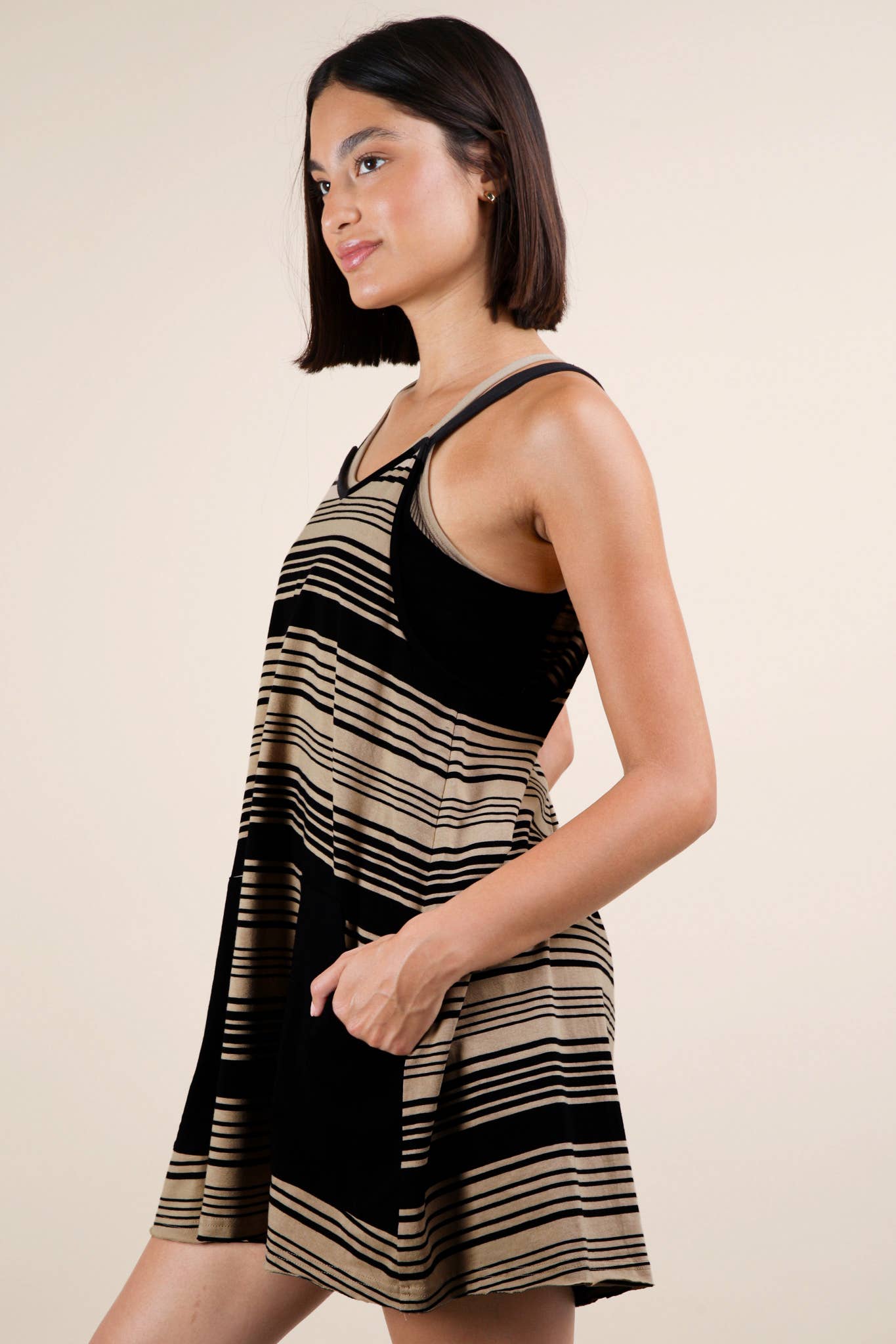 ND31600-Comfy Striped Knit Mini Dress W/ Shorts Inside