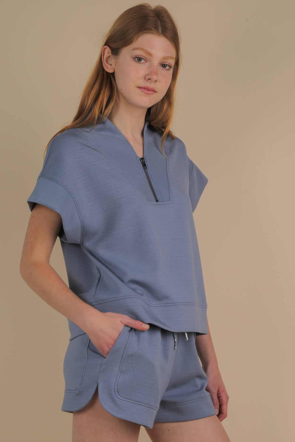 NT12155SET-Comfy Solid Knit Top & Shorts Set