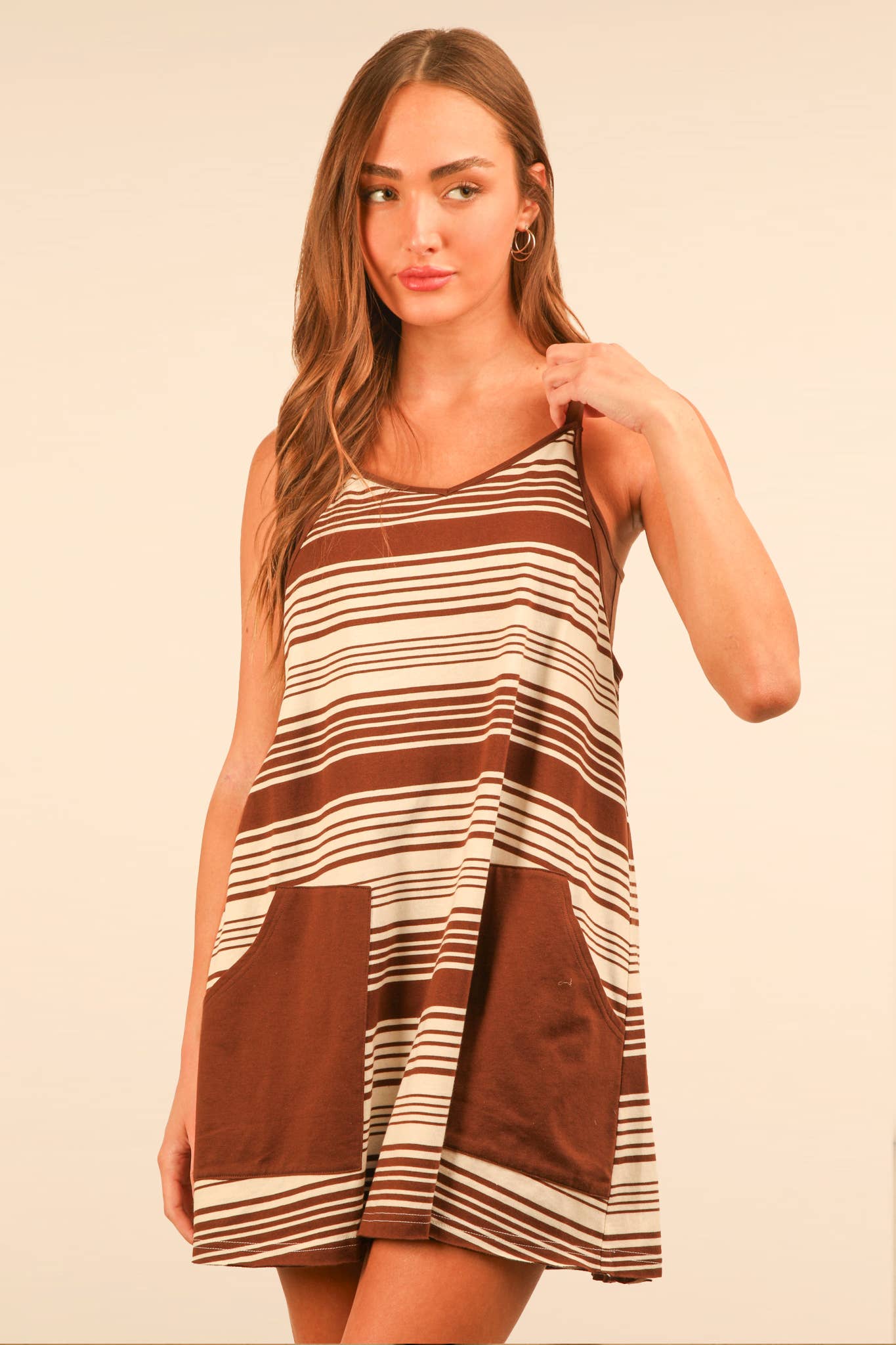 ND31600-Comfy Striped Knit Mini Dress W/ Shorts Inside