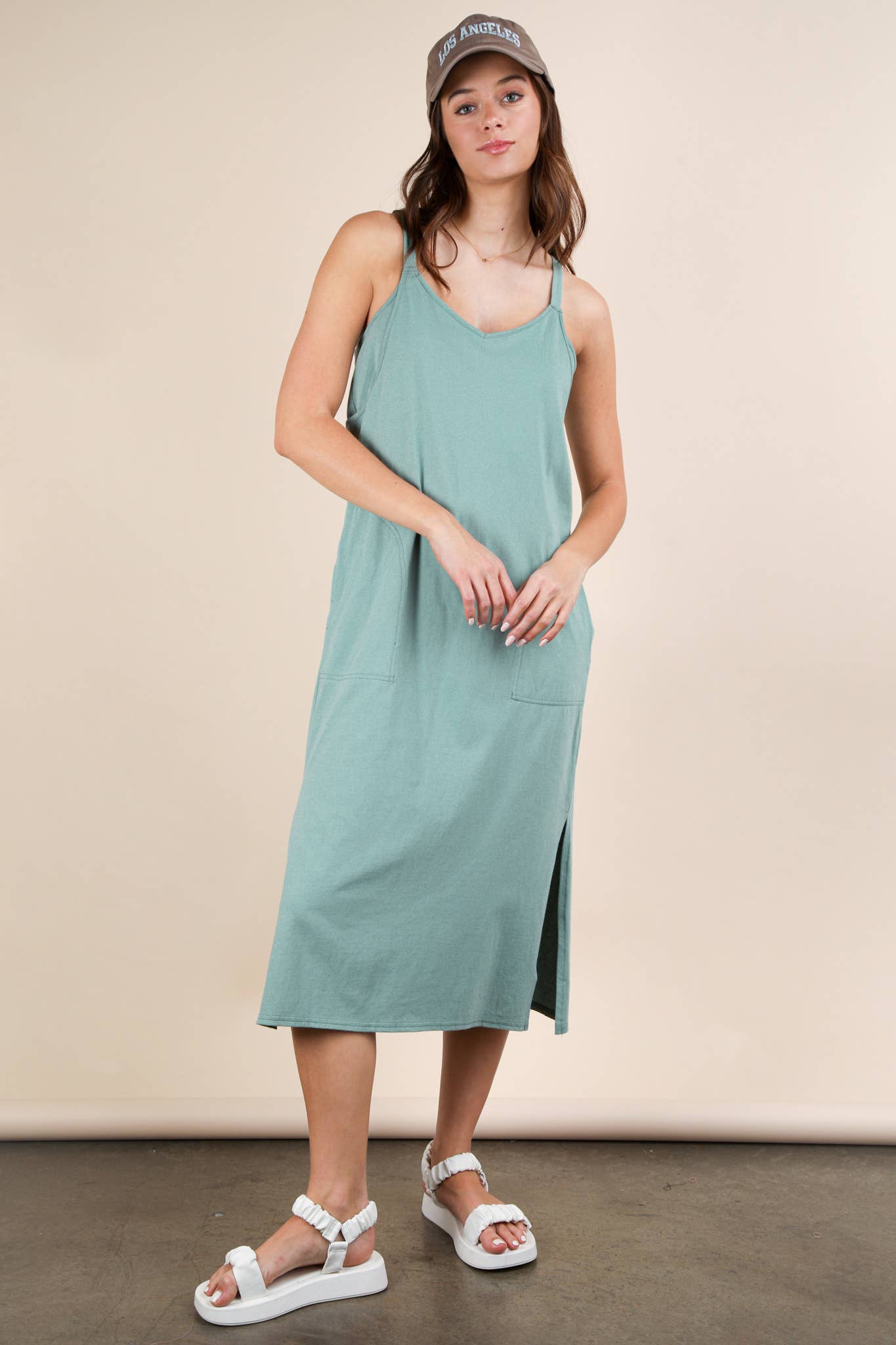 ND31605-V-Neck Sleeveless Casual Comfy Midi Dress