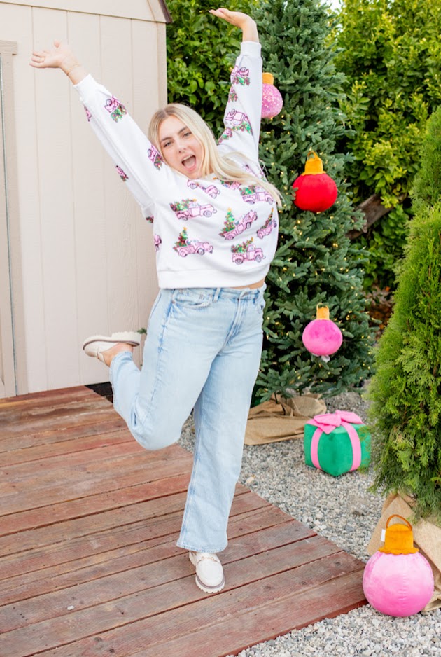 Pink Truck Homestyle Christmas Sweatshirt