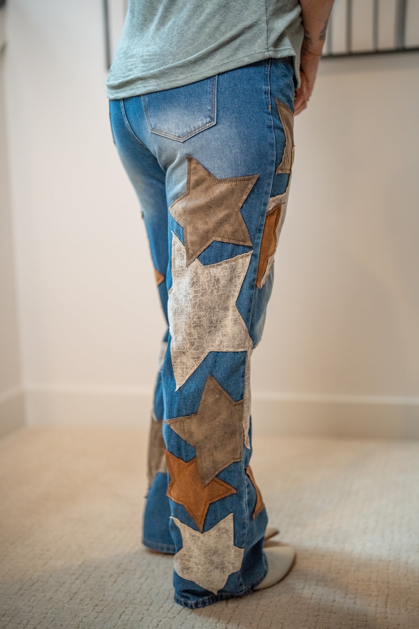 Oli & Hali Washed Leather Star Patched Jeans