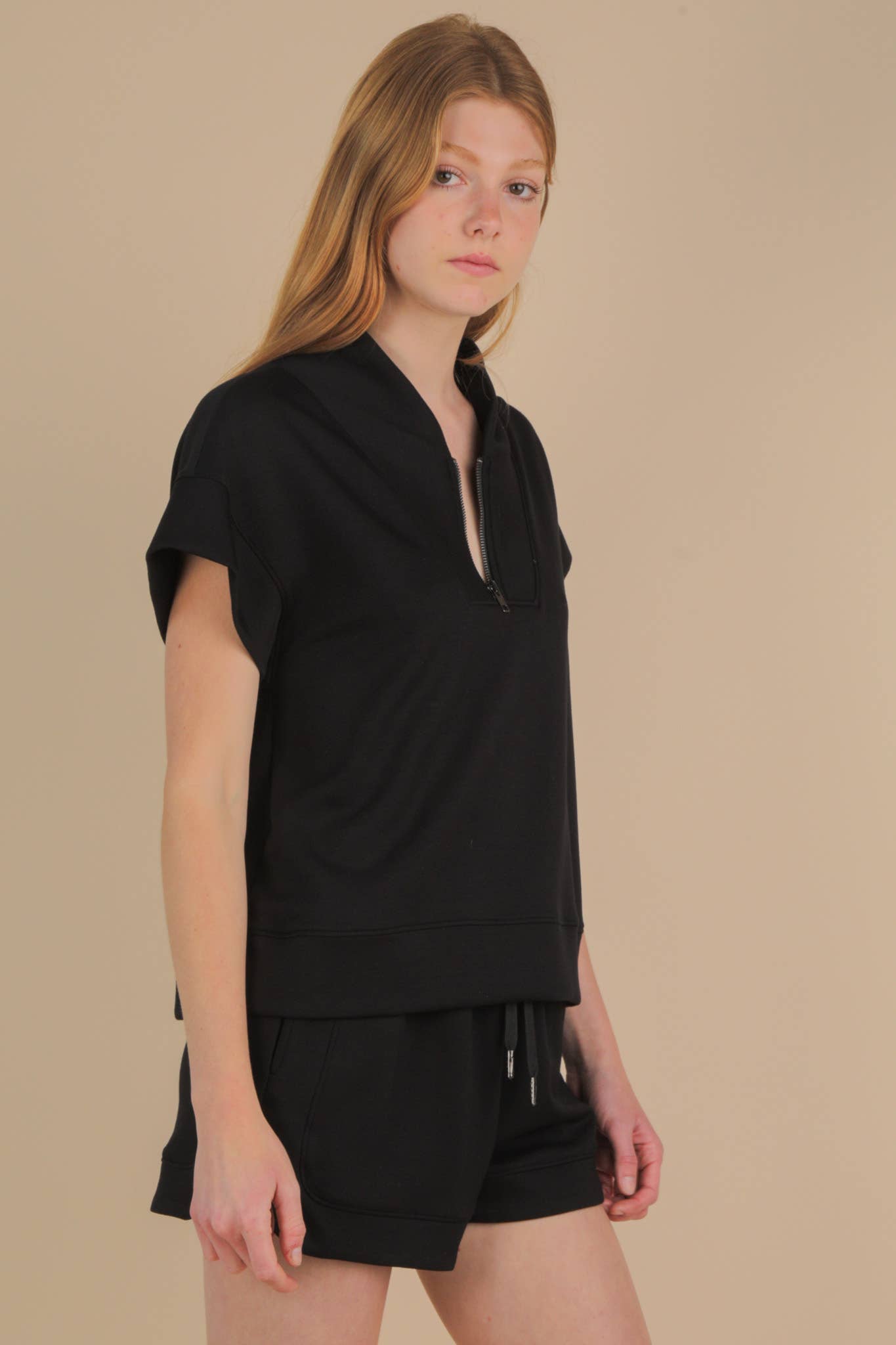 NT12155SET-Comfy Solid Knit Top & Shorts Set