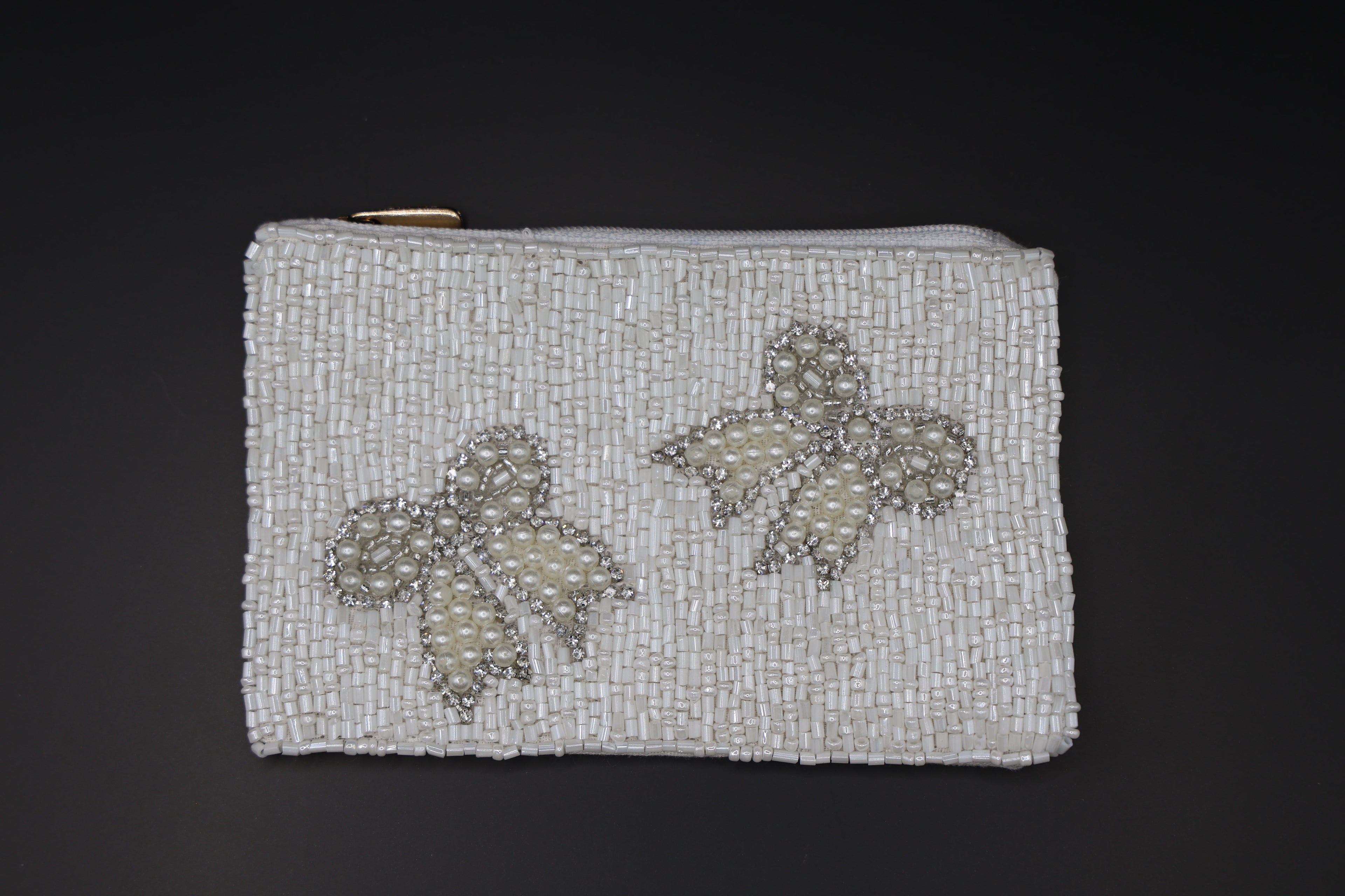 White Bow Beaded Coin Pouch