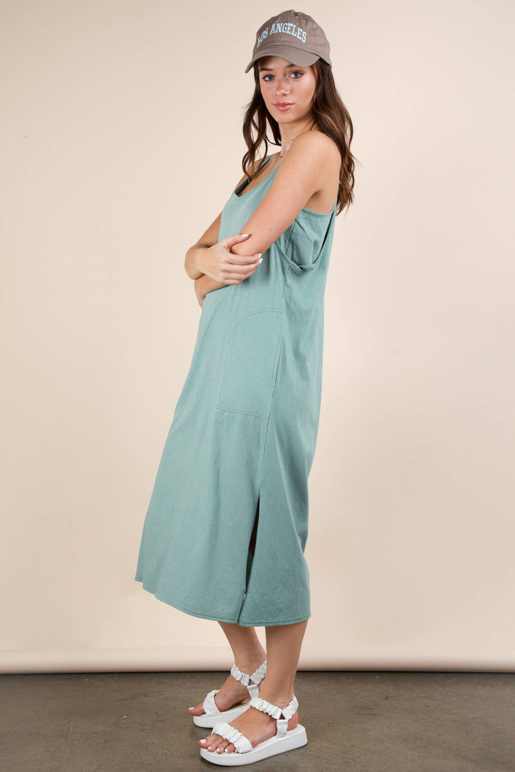 ND31605-V-Neck Sleeveless Casual Comfy Midi Dress