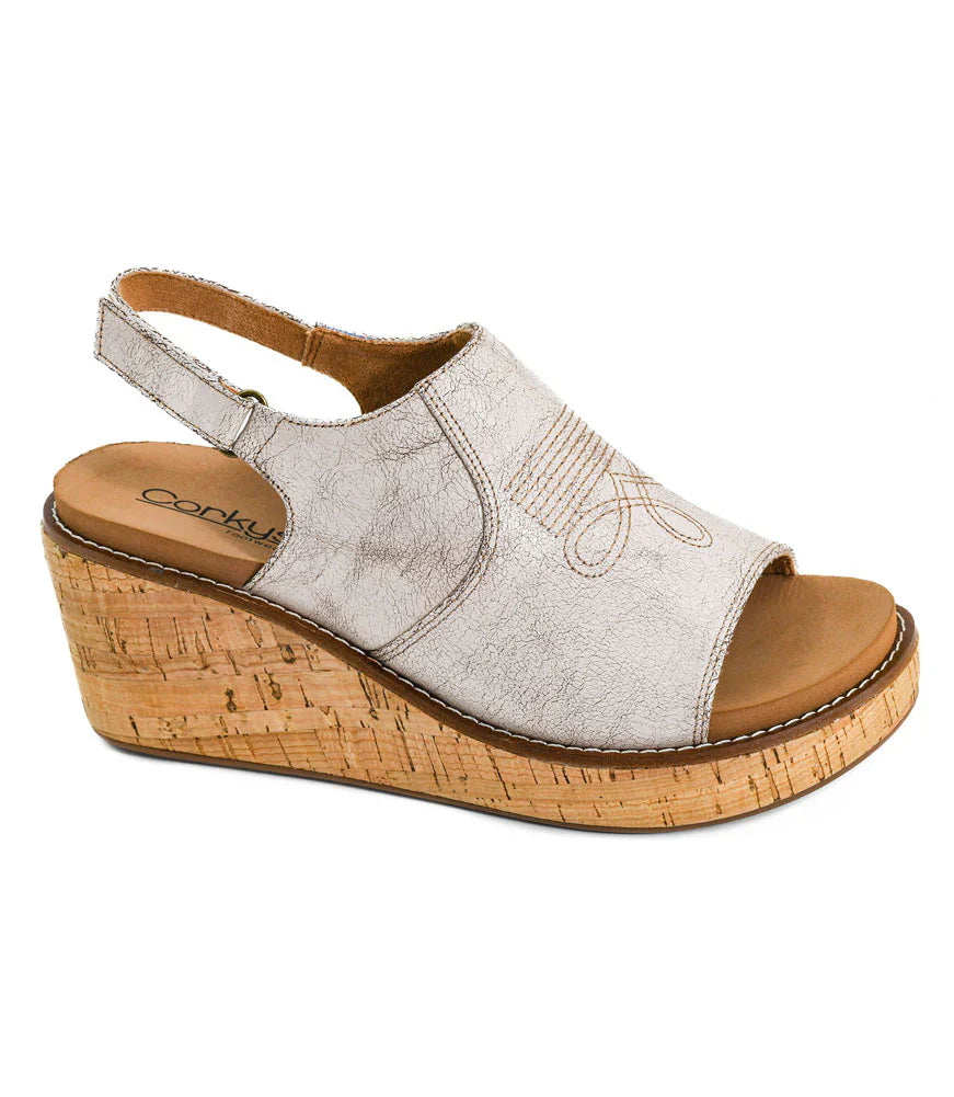 Corkys Most Wanted Wedge Sandal in Cream Crackle
