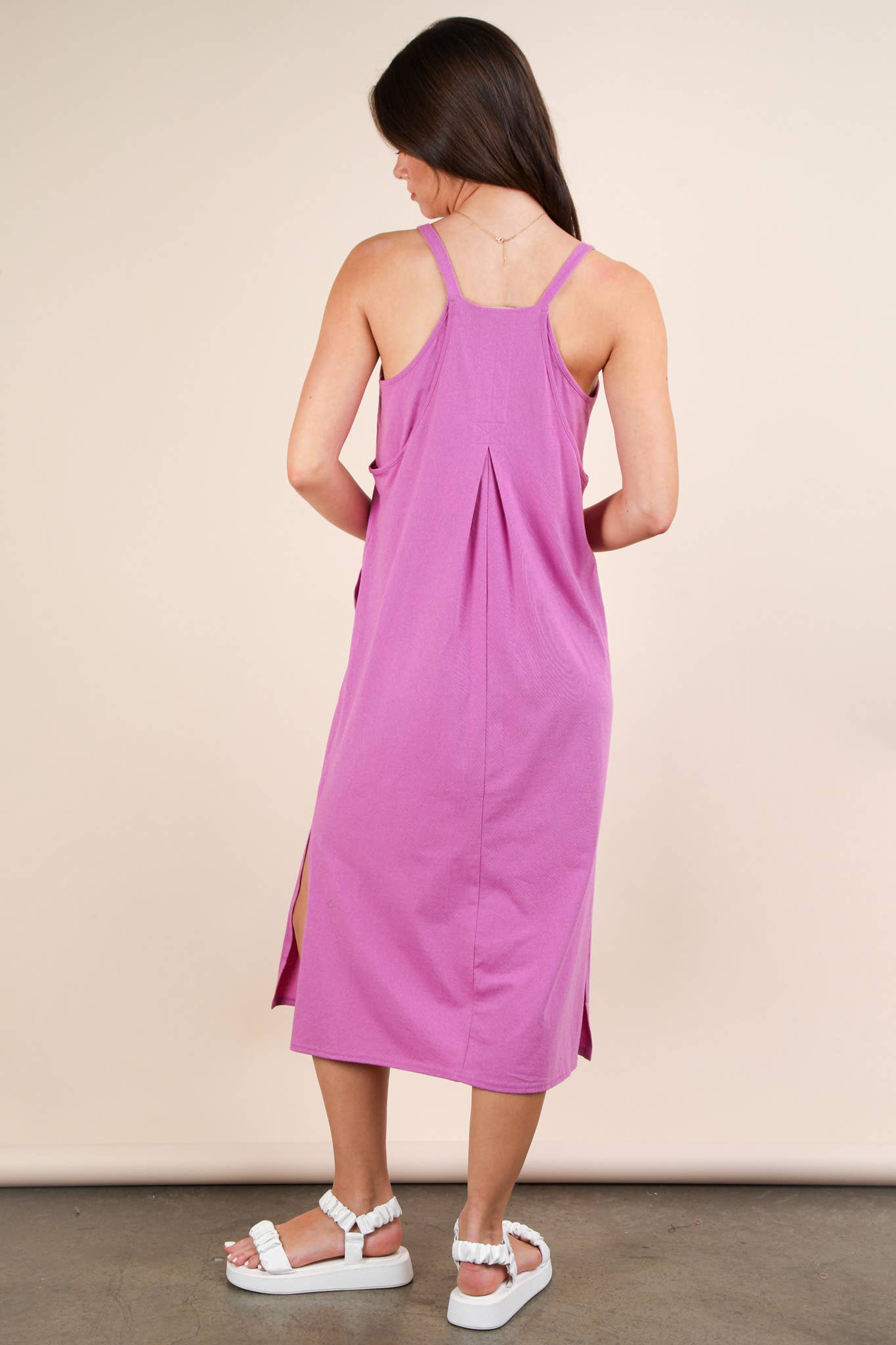 ND31605-V-Neck Sleeveless Casual Comfy Midi Dress