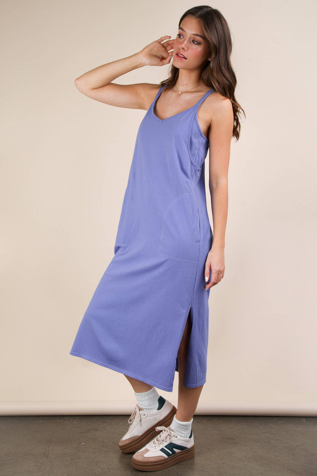 ND31605-V-Neck Sleeveless Casual Comfy Midi Dress