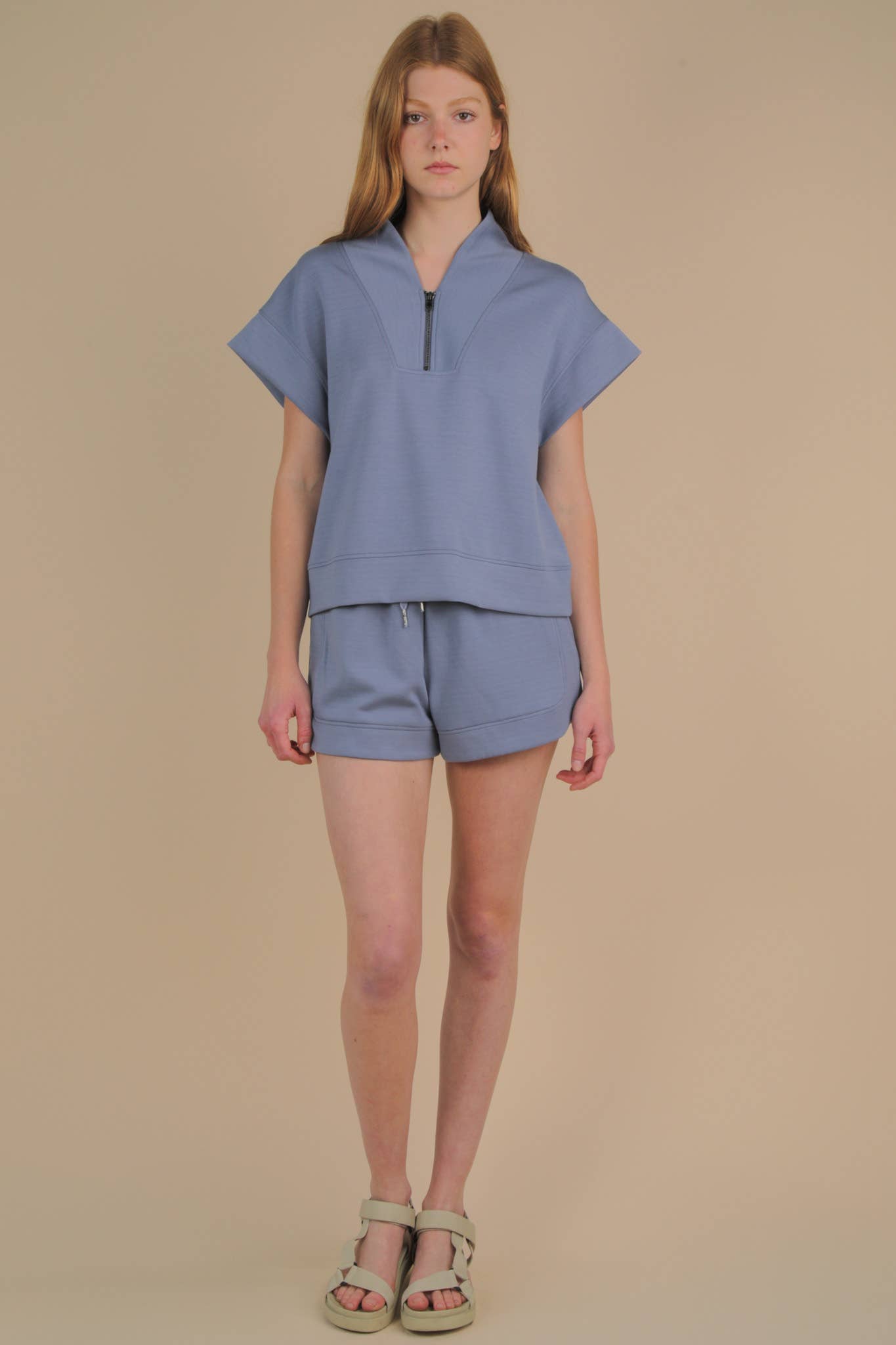 NT12155SET-Comfy Solid Knit Top & Shorts Set