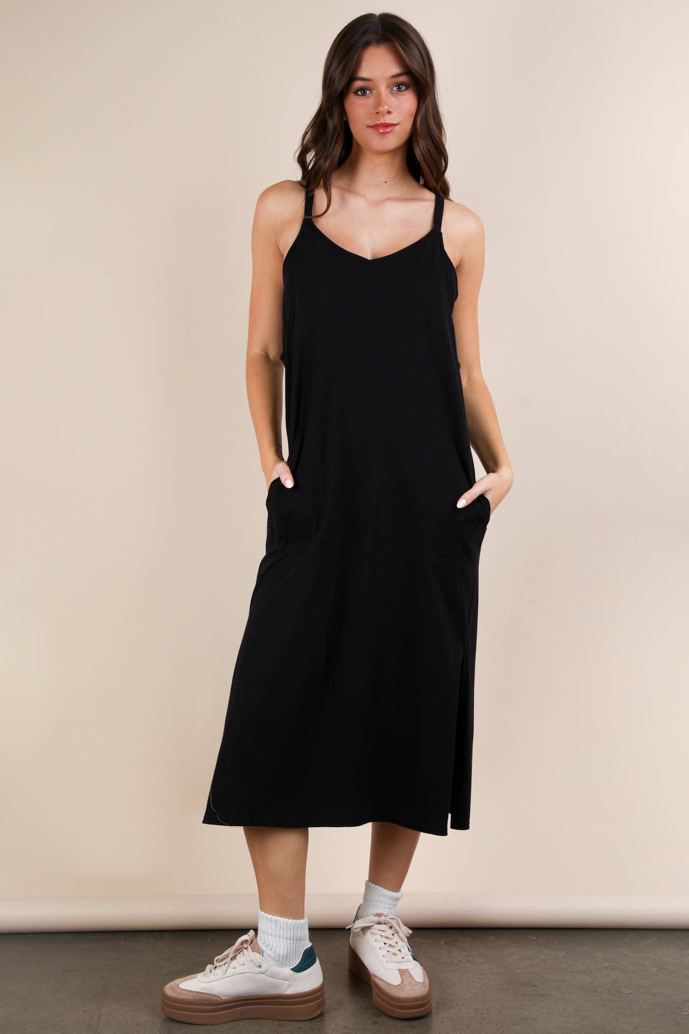 ND31605-V-Neck Sleeveless Casual Comfy Midi Dress