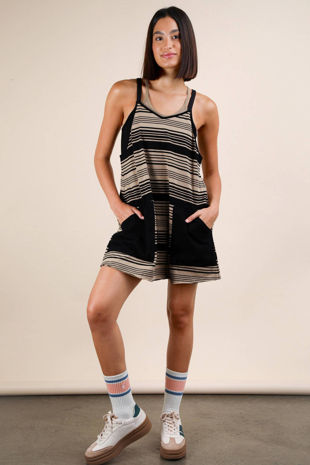 ND31600-Comfy Striped Knit Mini Dress W/ Shorts Inside