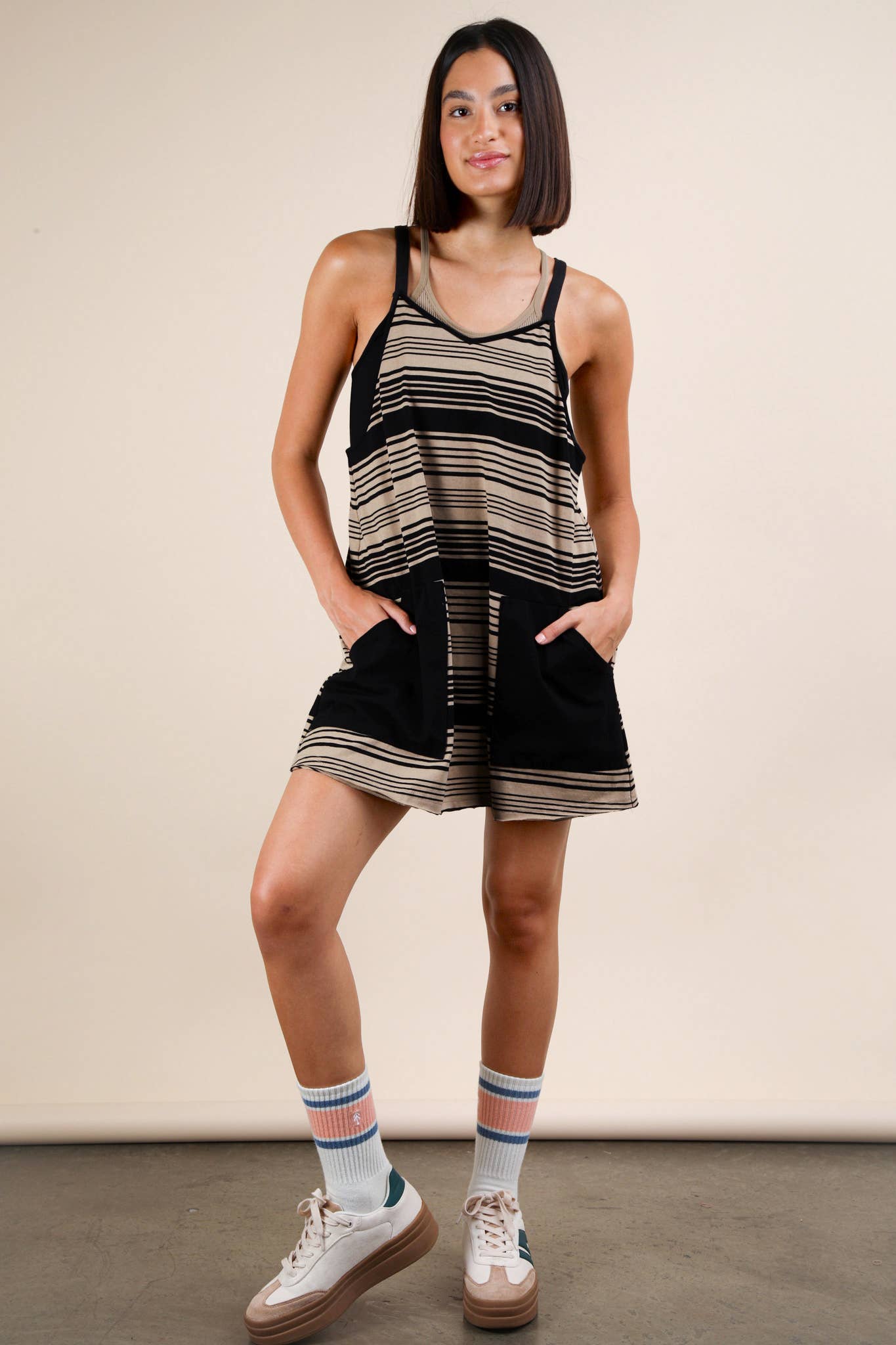 ND31600-Comfy Striped Knit Mini Dress W/ Shorts Inside