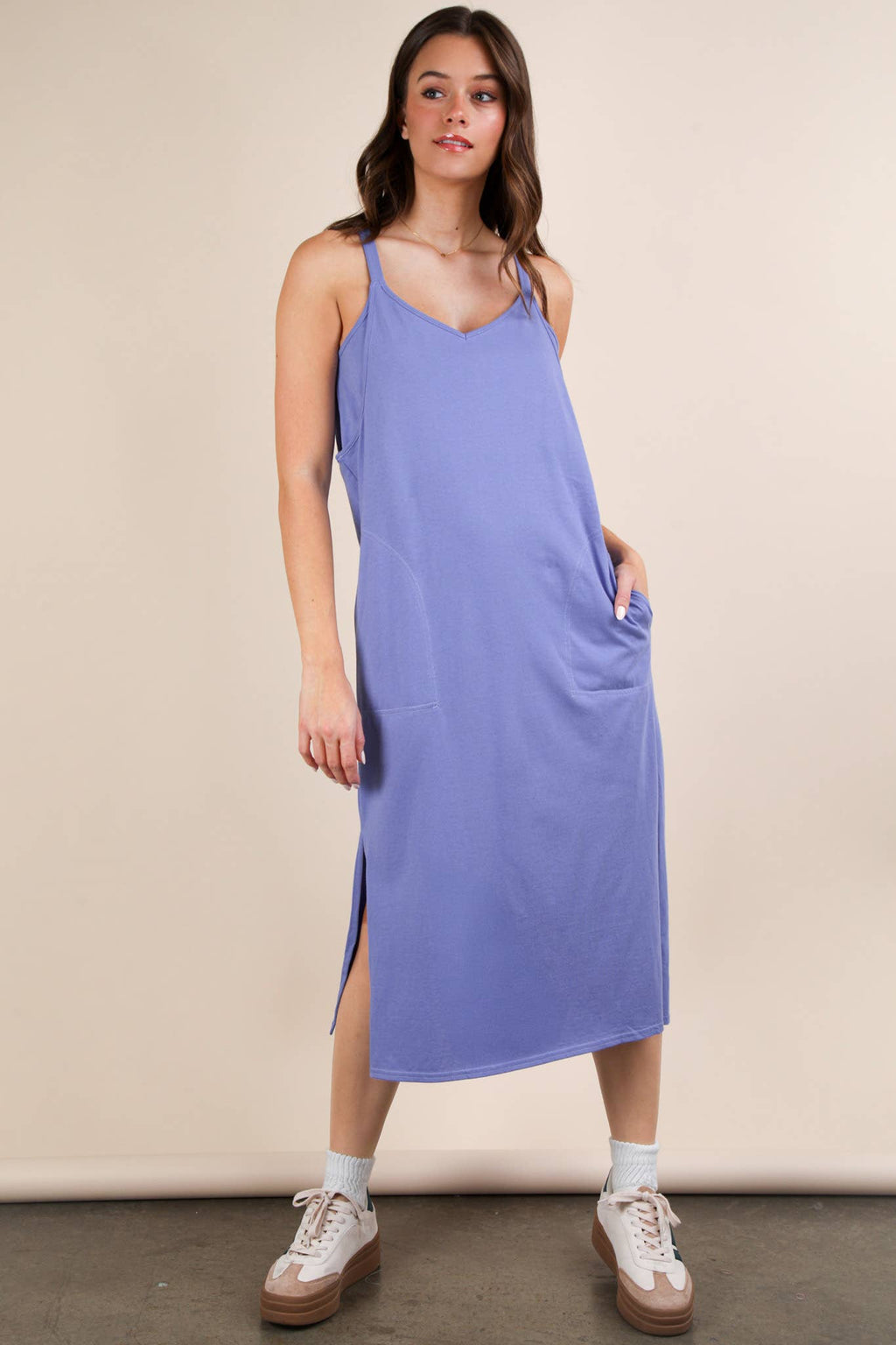 ND31605-V-Neck Sleeveless Casual Comfy Midi Dress