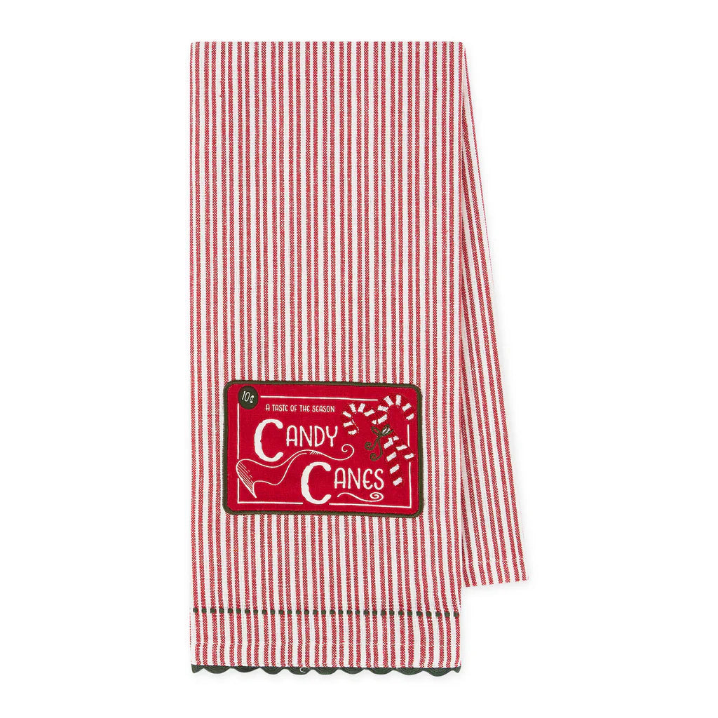 Old Fashion Candy Canes Embellished Dishtowel