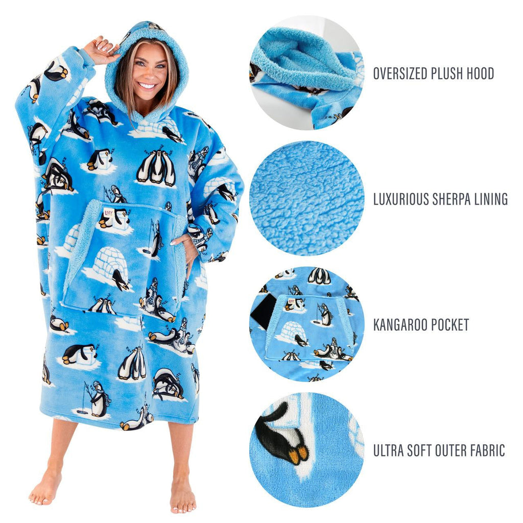 Lazy One Out Cold Penguin Blanket Hoodie