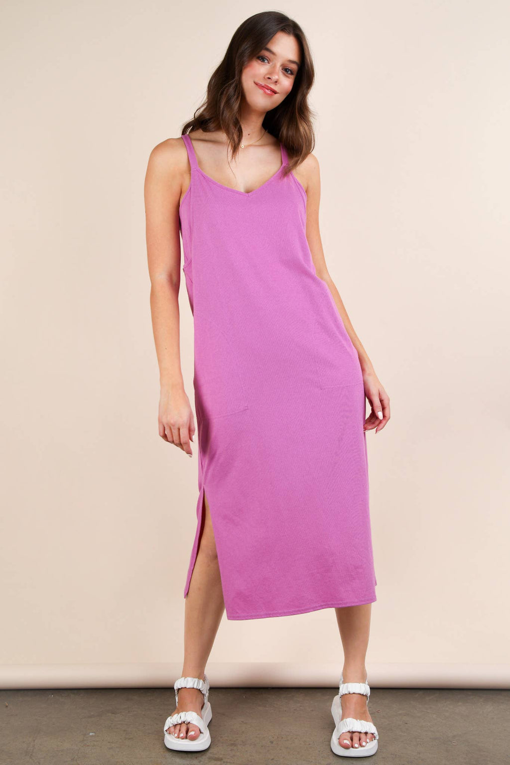 ND31605-V-Neck Sleeveless Casual Comfy Midi Dress