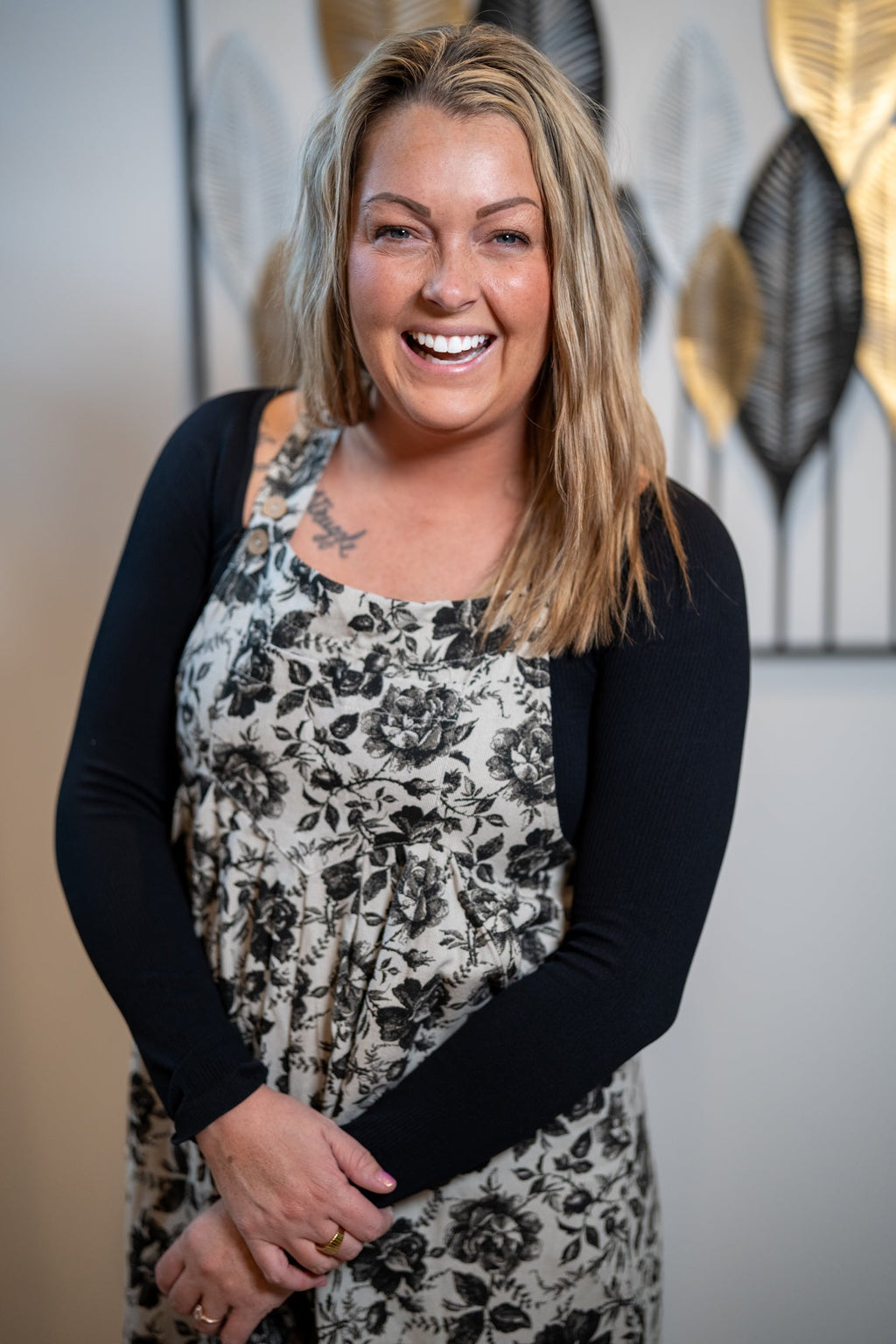 BiBi Garden Noir Floral Overall Jumpsuit — Grey & Black