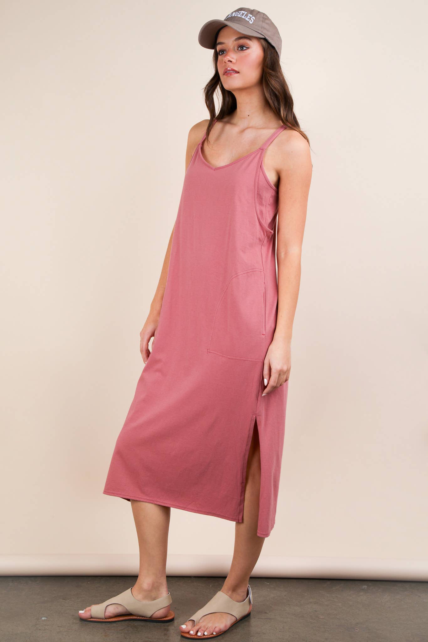 ND31605-V-Neck Sleeveless Casual Comfy Midi Dress