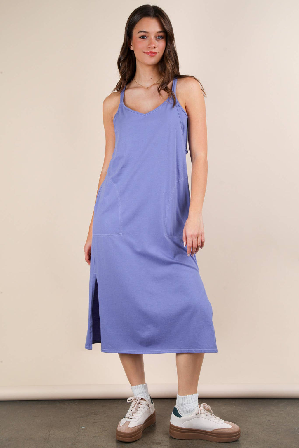 ND31605-V-Neck Sleeveless Casual Comfy Midi Dress