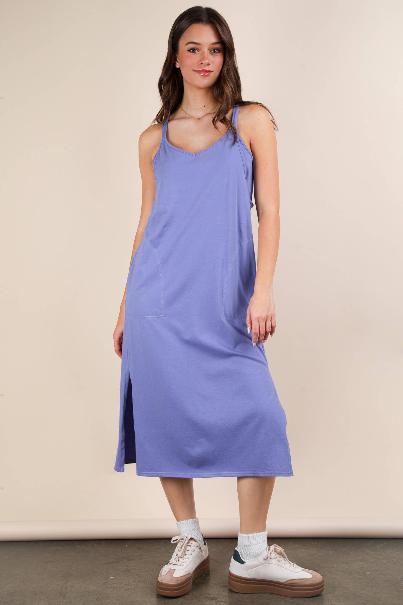 ND31605-V-Neck Sleeveless Casual Comfy Midi Dress