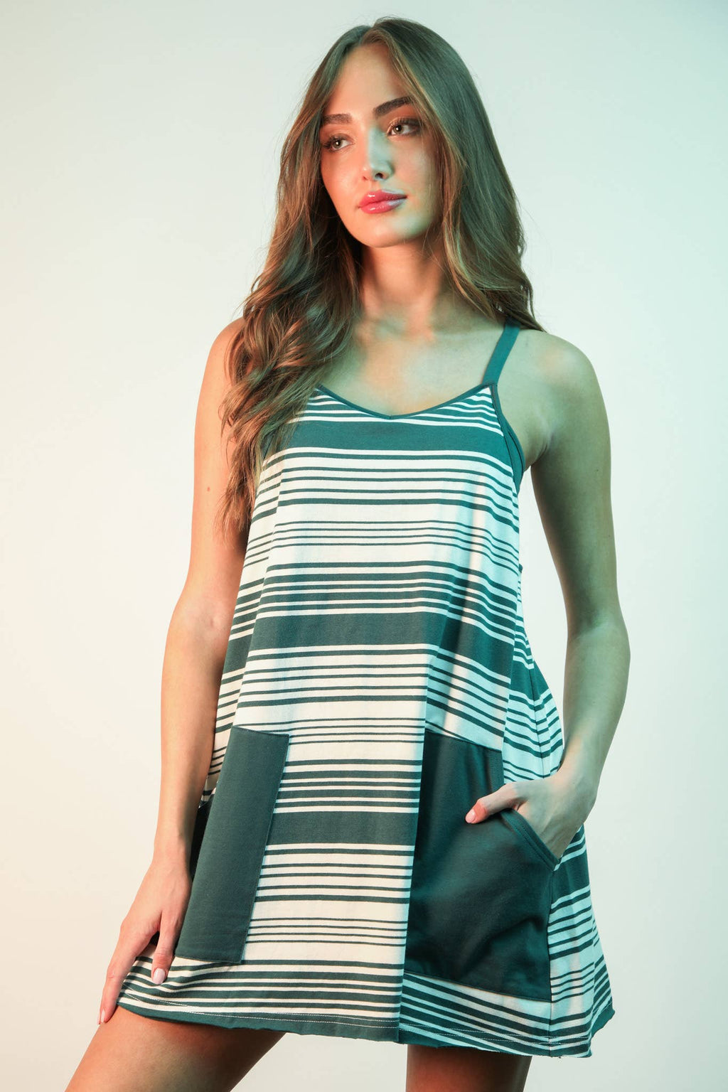 ND31600-Comfy Striped Knit Mini Dress W/ Shorts Inside