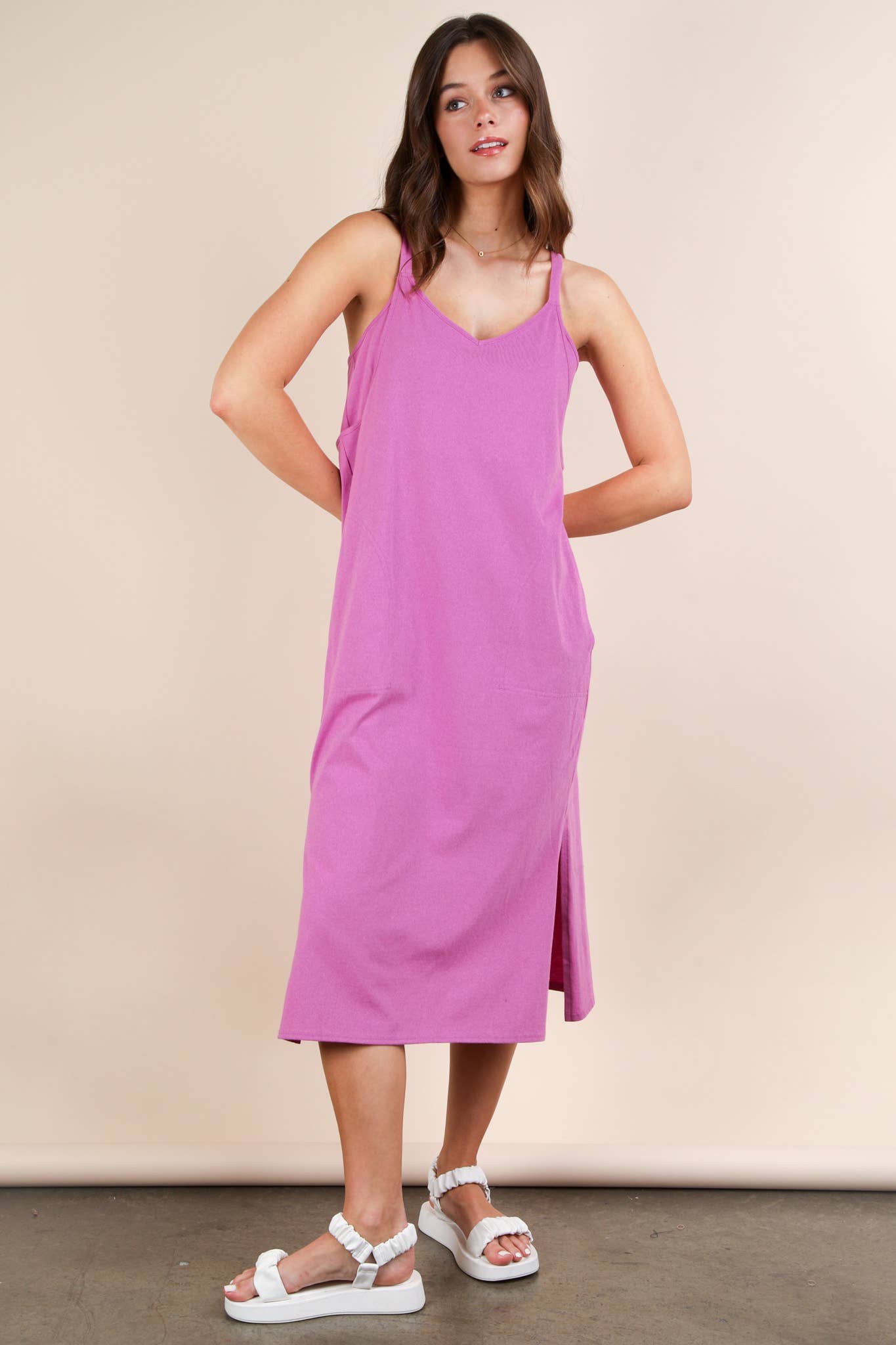 ND31605-V-Neck Sleeveless Casual Comfy Midi Dress