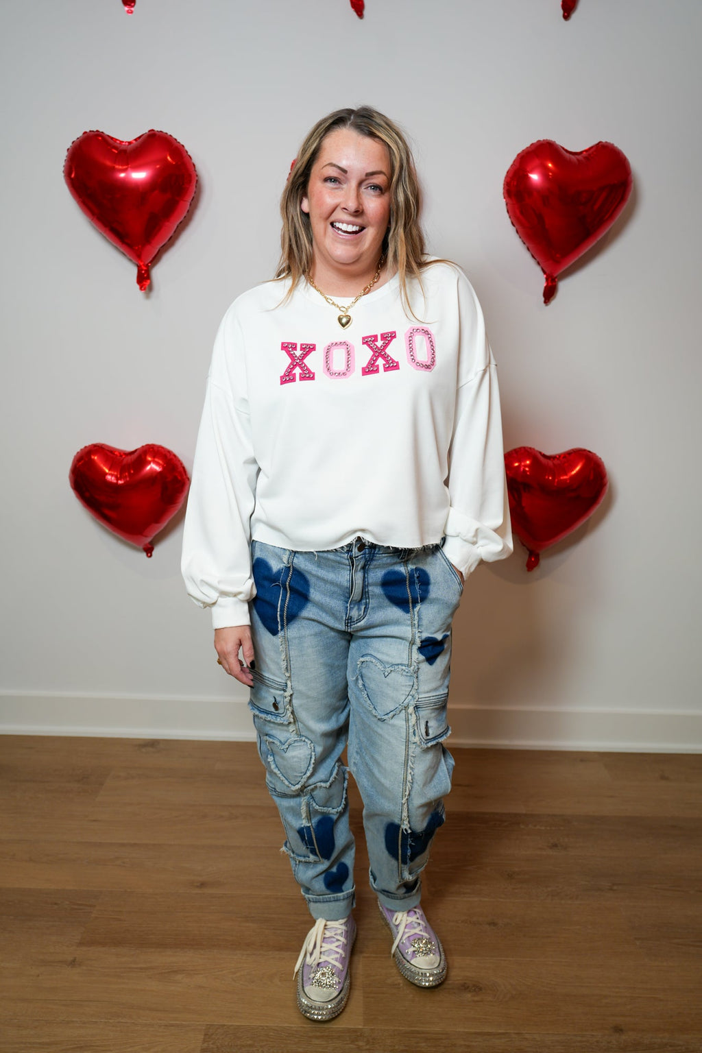 XOXO Cropped Long Sleeve Top