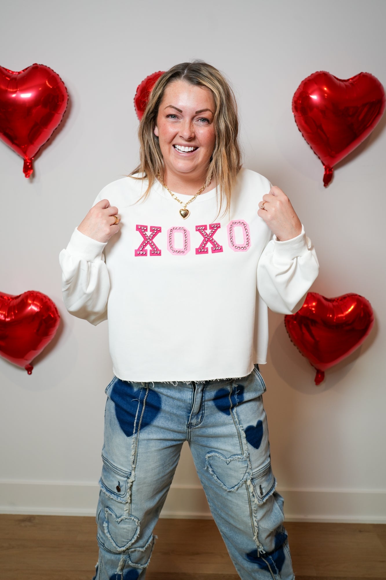 XOXO Cropped Long Sleeve Top
