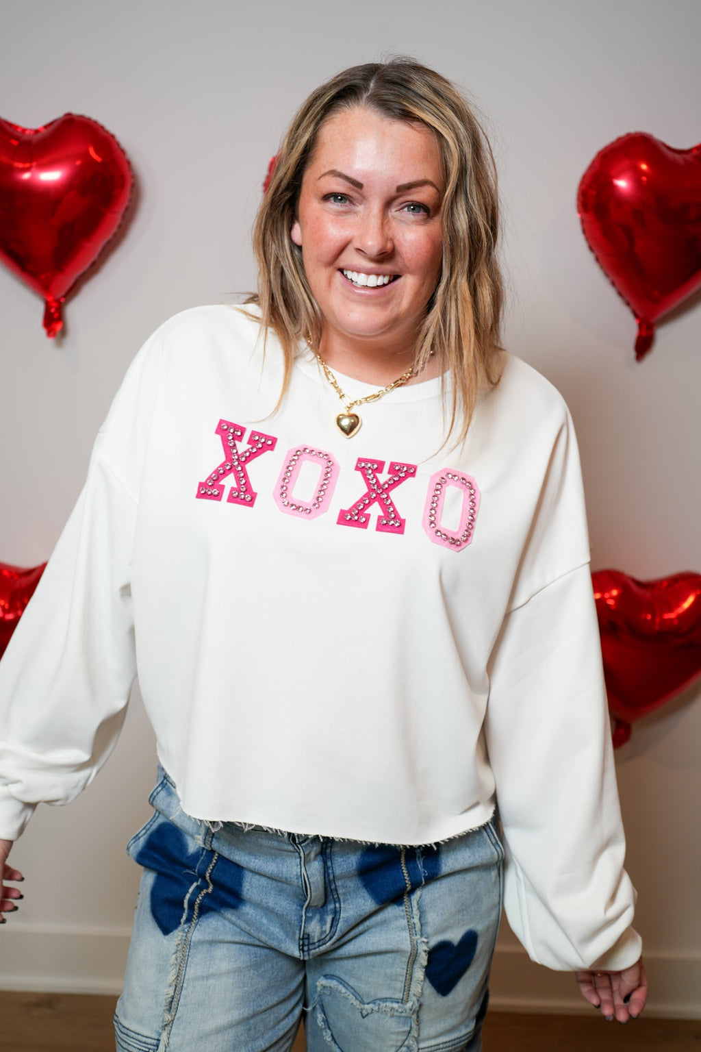 XOXO Cropped Long Sleeve Top