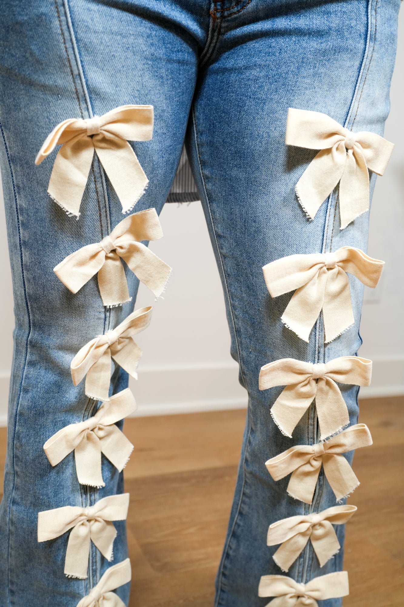Tied And True Ribbon High Waist Flare Jeans