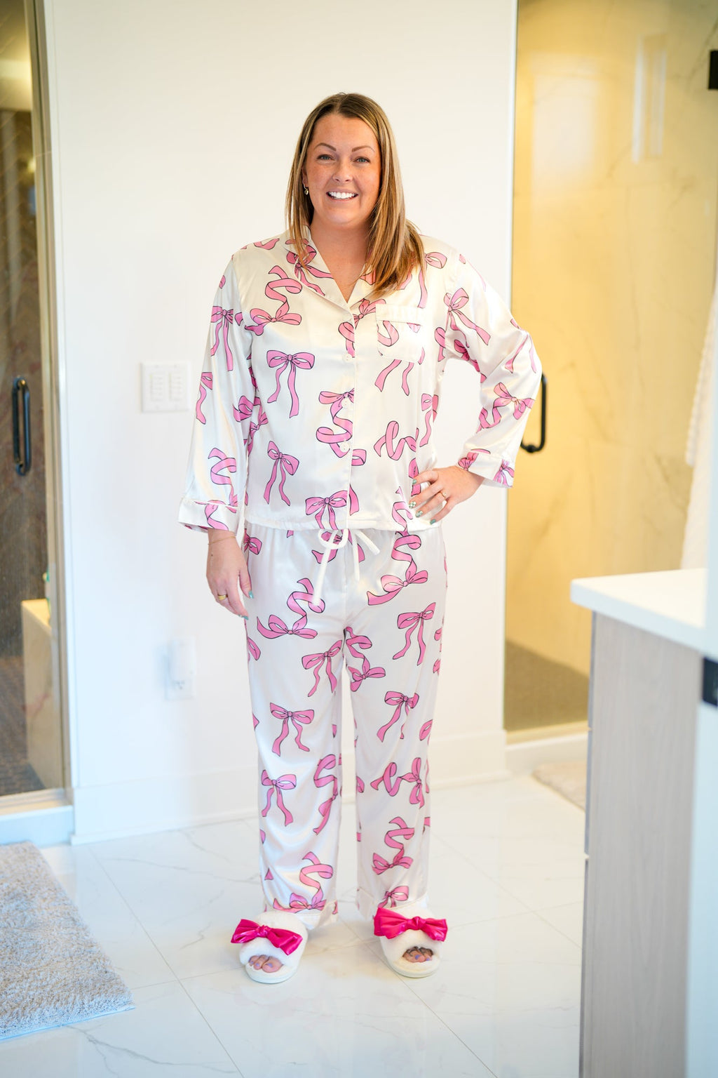 Pink Bow Satin Pajamas