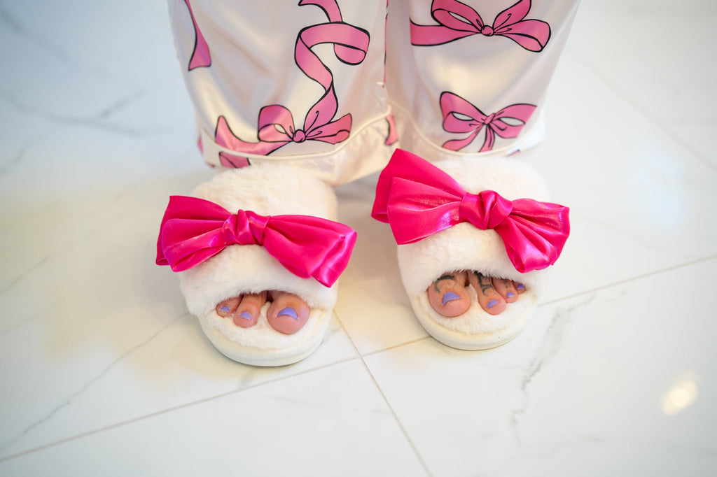 Plush Bow Slippers