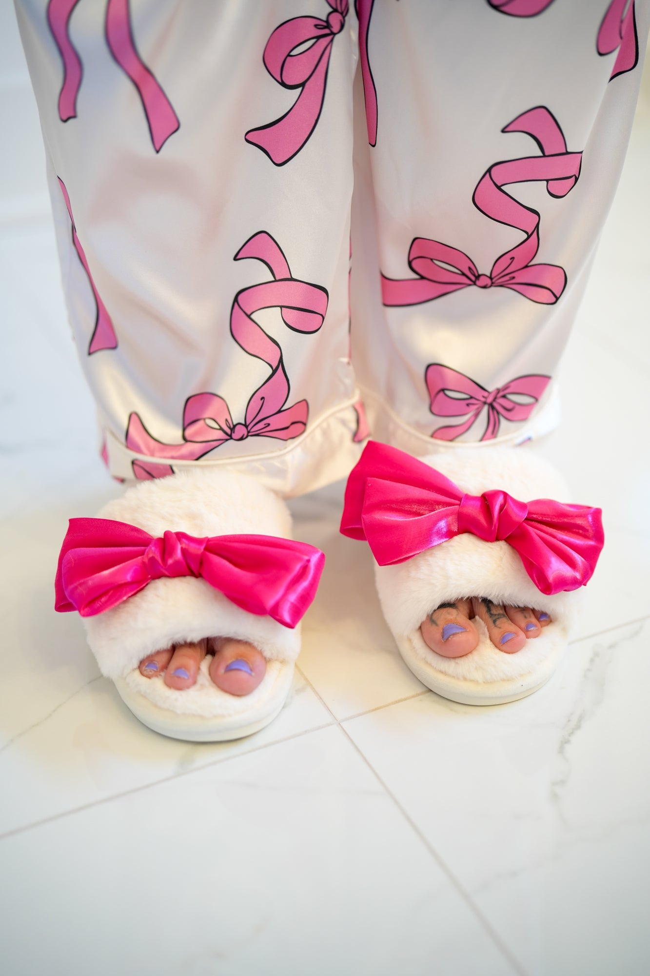 Plush Bow Slippers