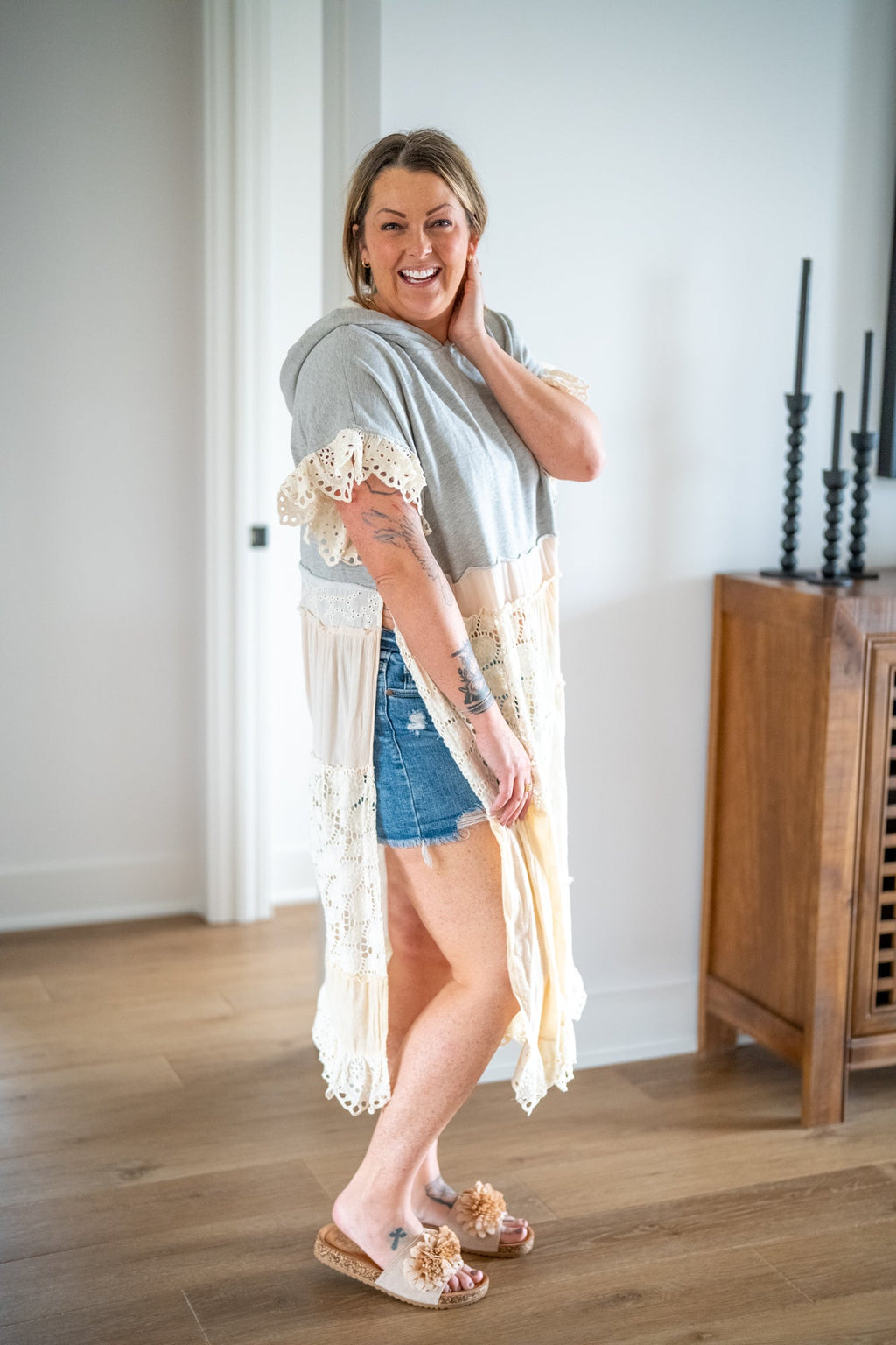 Eyelet Hooded Tunic Top