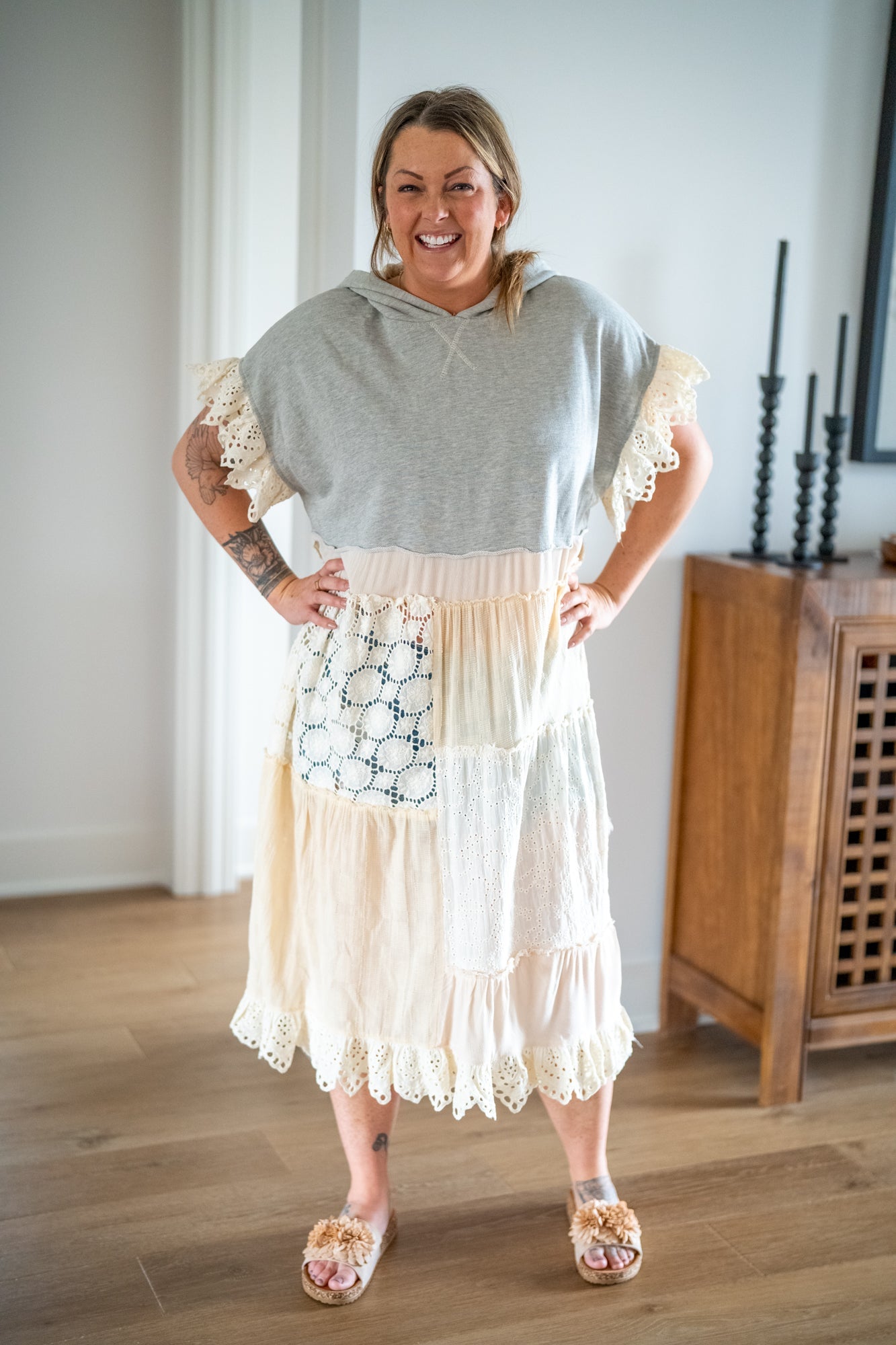 Eyelet Hooded Tunic Top