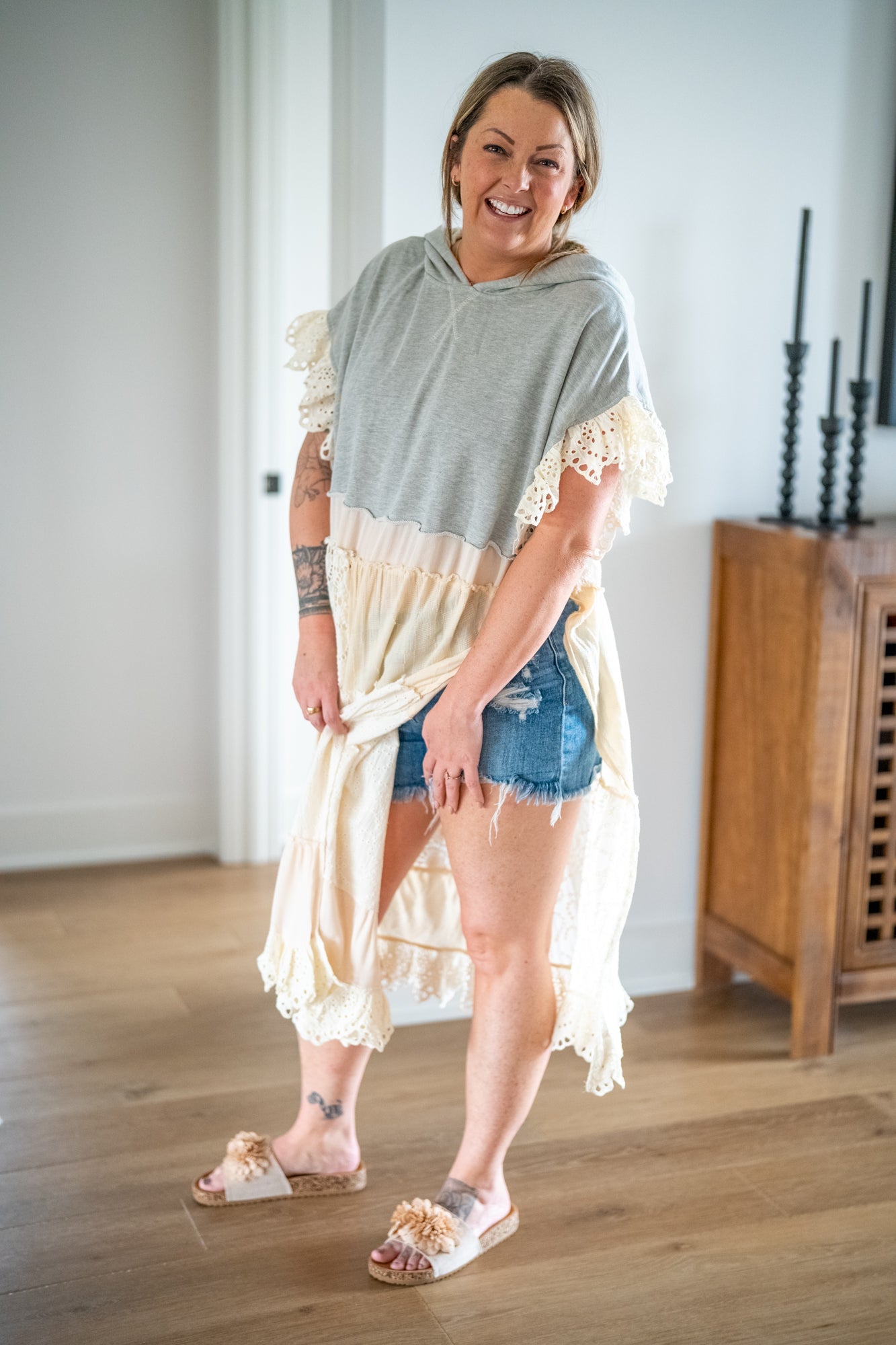 Eyelet Hooded Tunic Top