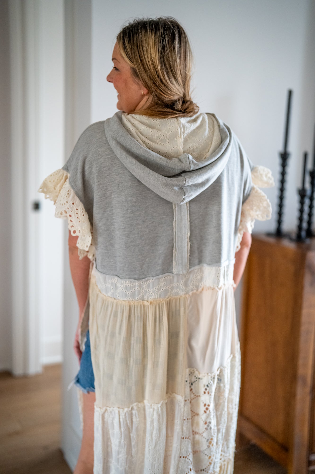 Eyelet Hooded Tunic Top
