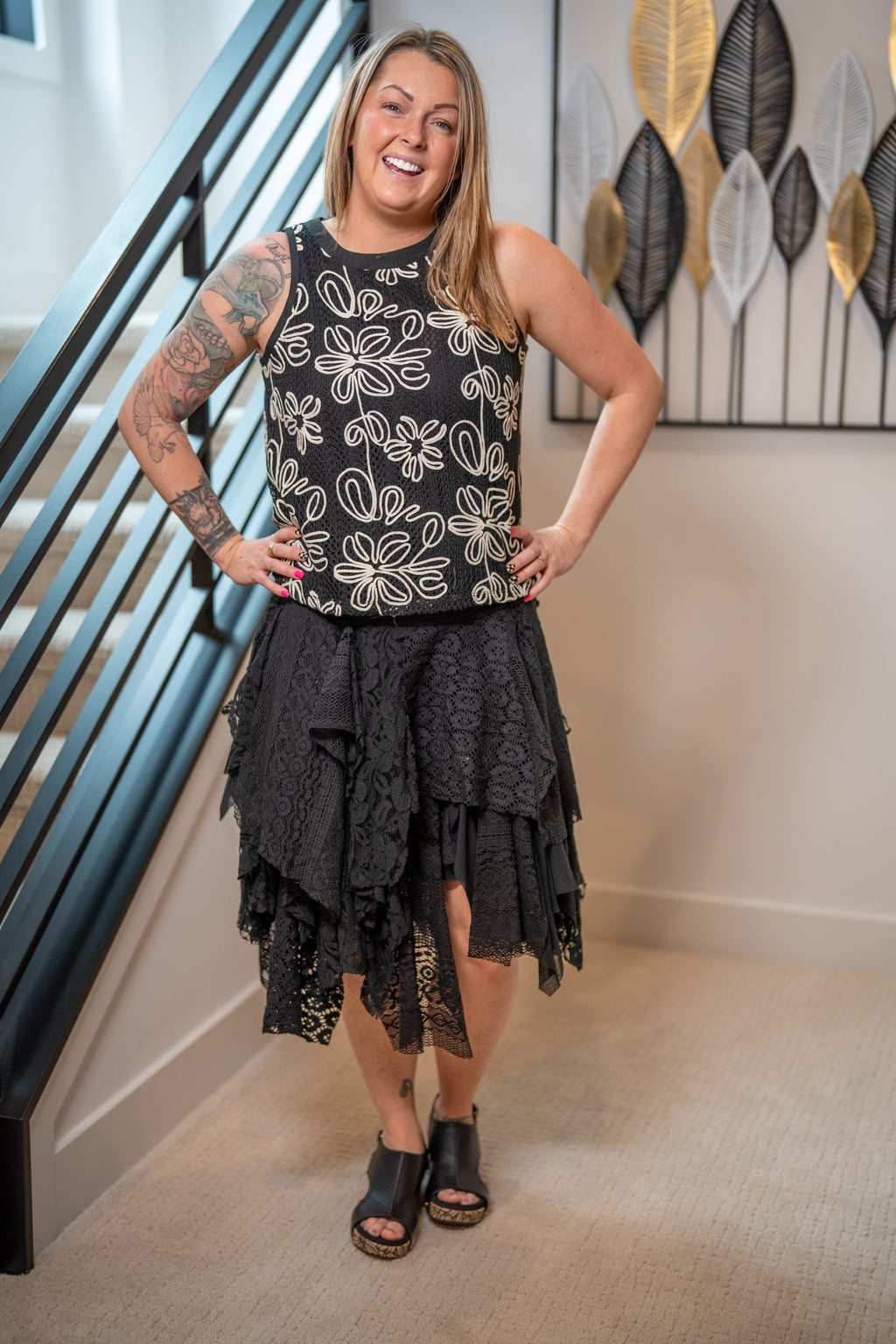 Floral Embroidered Lace Tank Top