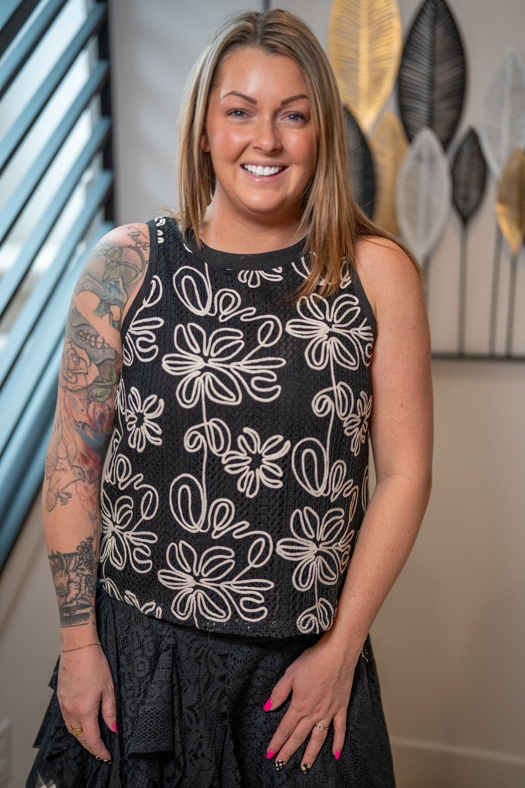 Floral Embroidered Lace Tank Top