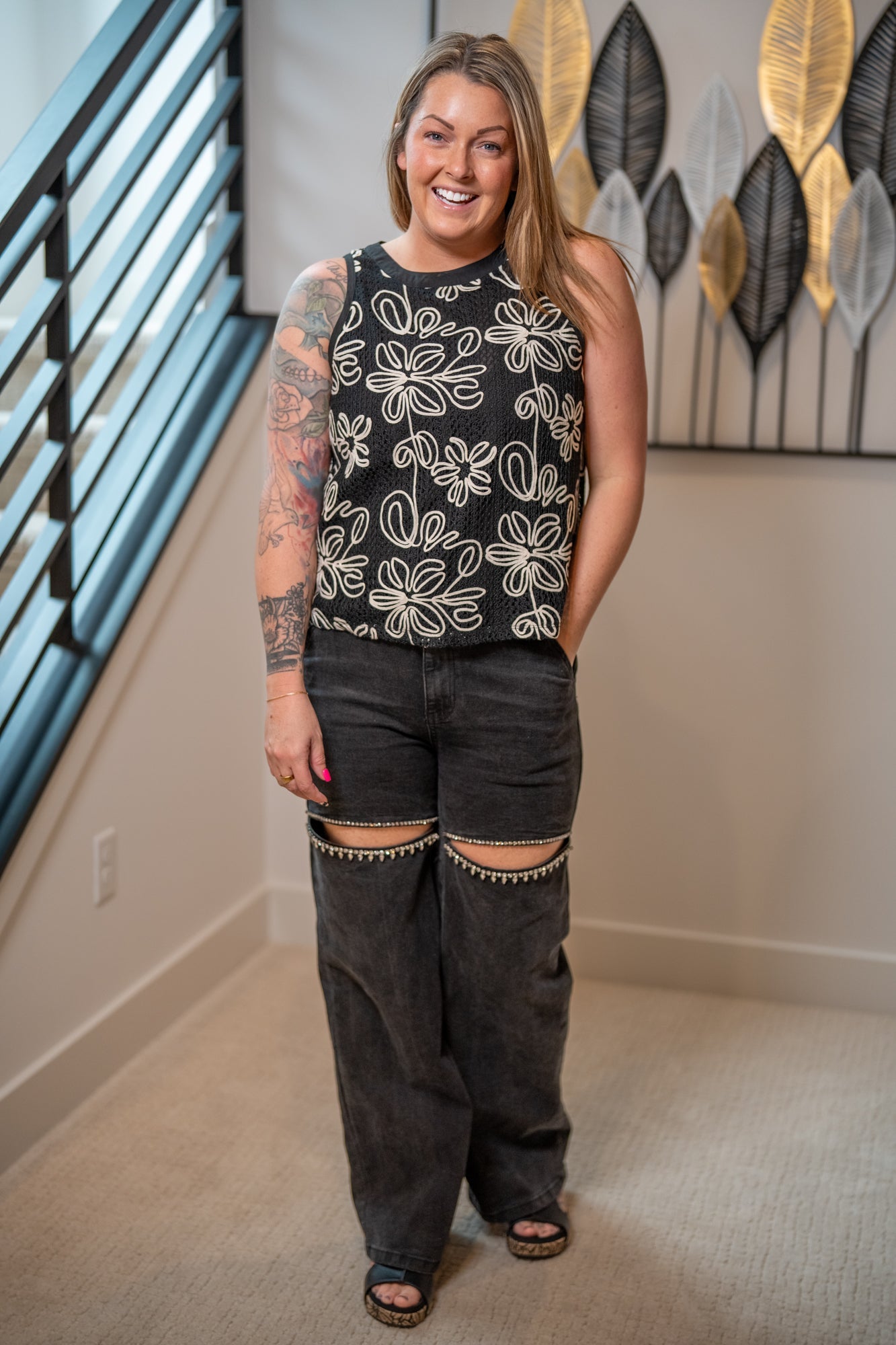 Floral Embroidered Lace Tank Top