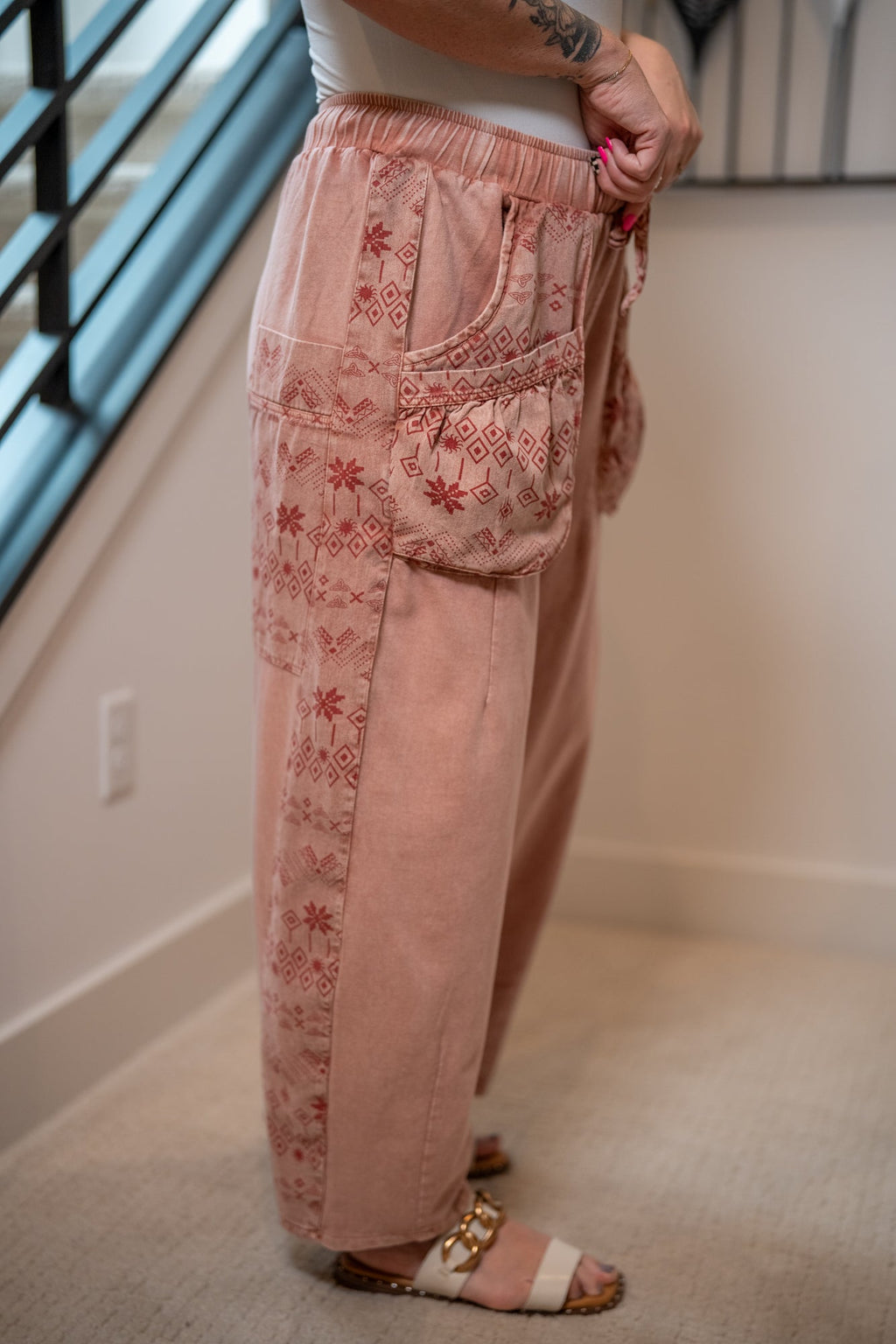 Ethnic Print Barrel Pants