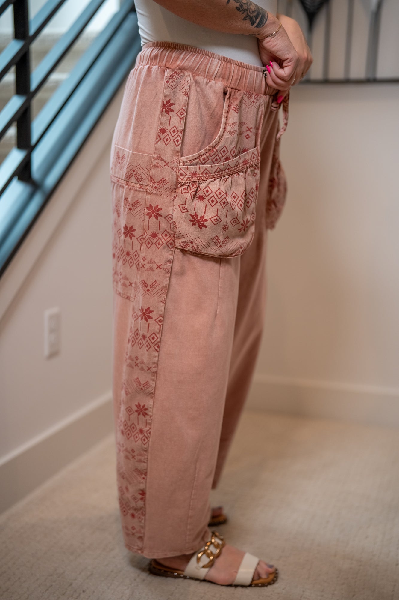 Ethnic Print Barrel Pants