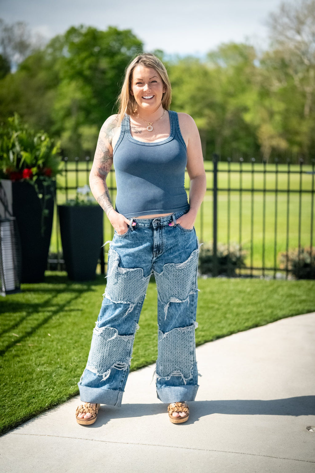 Knit Patch Mineral Washed Distressed Jeans