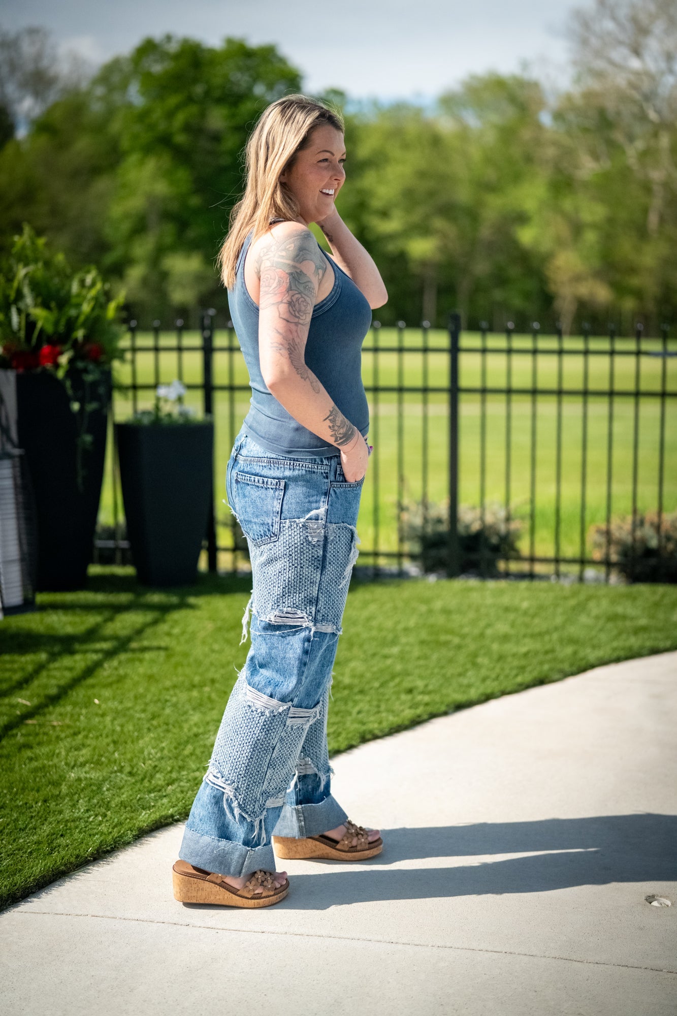 Knit Patch Mineral Washed Distressed Jeans