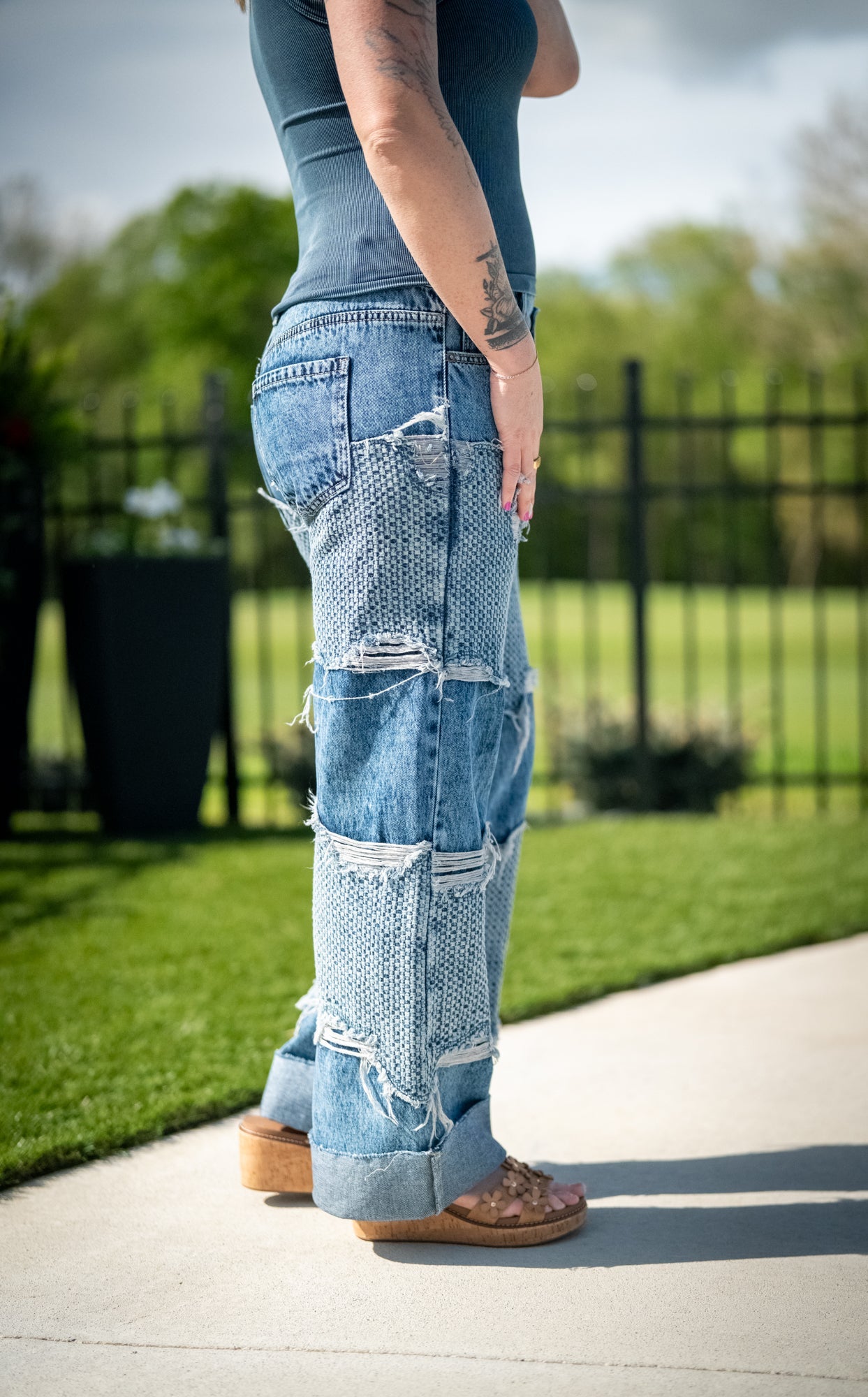 Knit Patch Mineral Washed Distressed Jeans