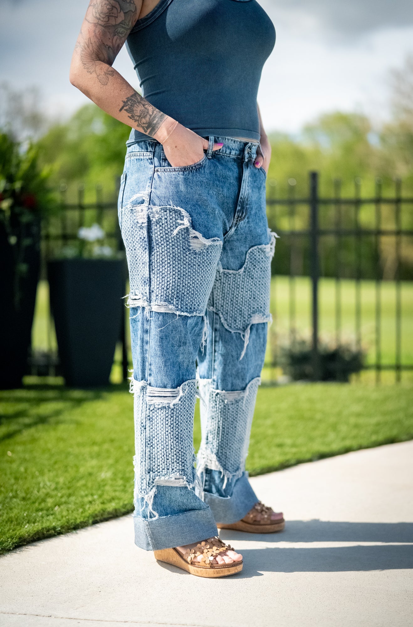 Knit Patch Mineral Washed Distressed Jeans