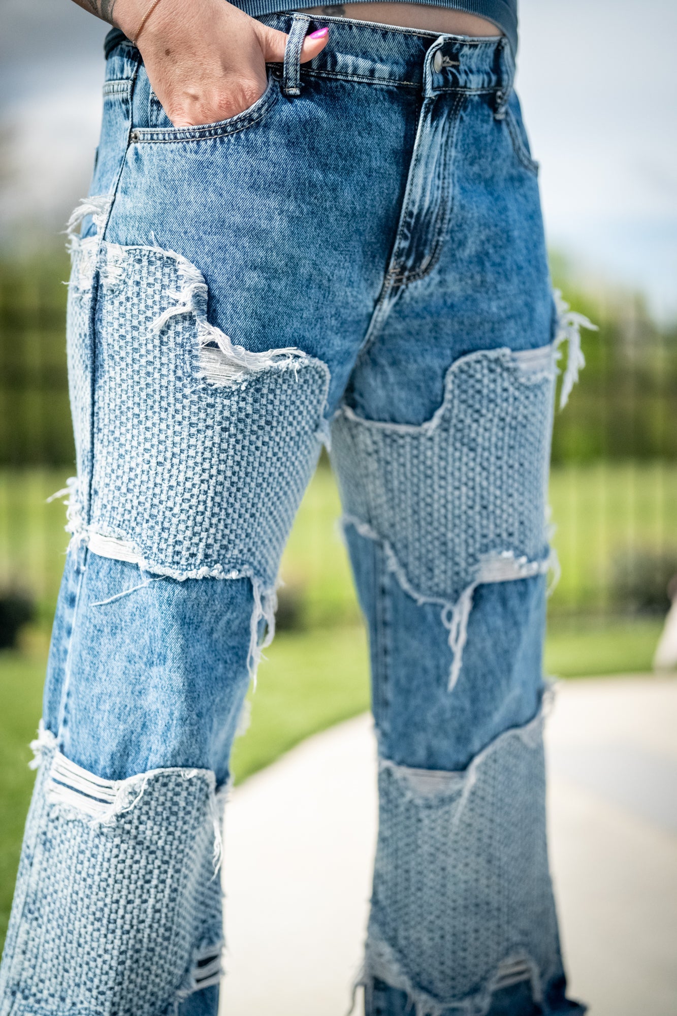 Knit Patch Mineral Washed Distressed Jeans