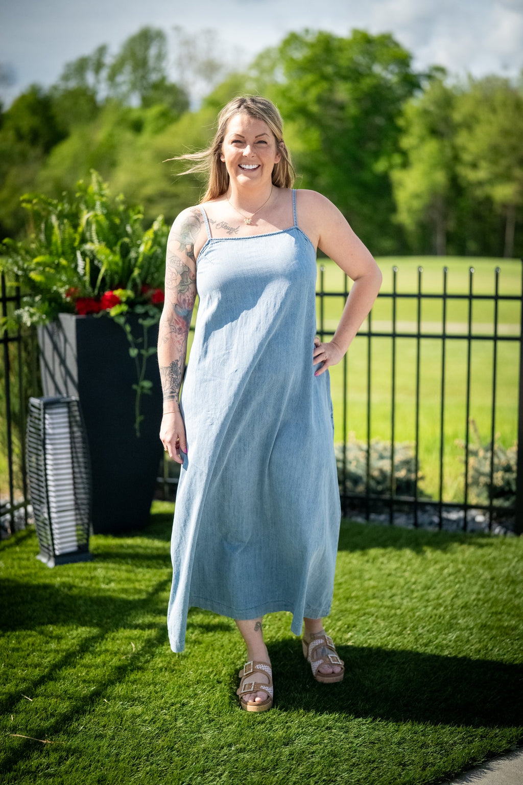 Denim A-Line Lightweight Maxi Dress